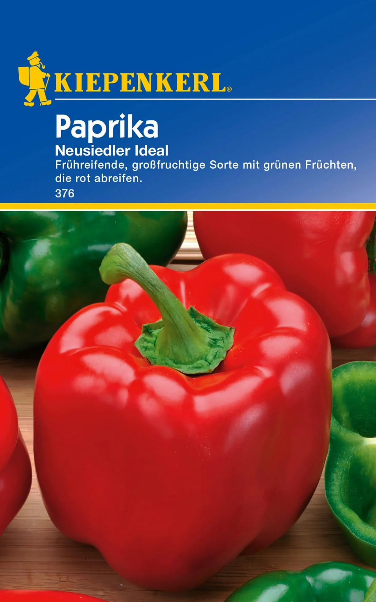 Kiepenkerl Nasiona Papryki Neusiedler Ideal 376 - Wysoko wydajne nasiona papryki jadalnej z grubymi owocami, bogate w witaminy i aromatyczne - Materiał siewny na 20 roślin