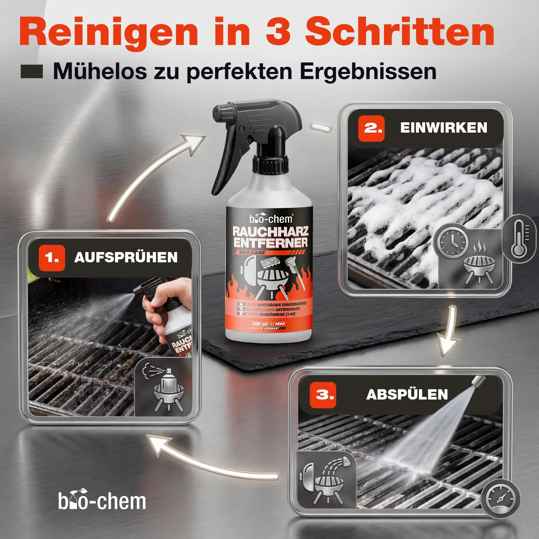 bio-chem ?rodek do usuwania ?ywicy dymnej, 500 ml, koncentrat do czyszczenia piekarnika i grilla, do grilla gazowego, stali nierdzewnej, ?eliwa i wielu innych bardzo mocna formu?a przeciwko