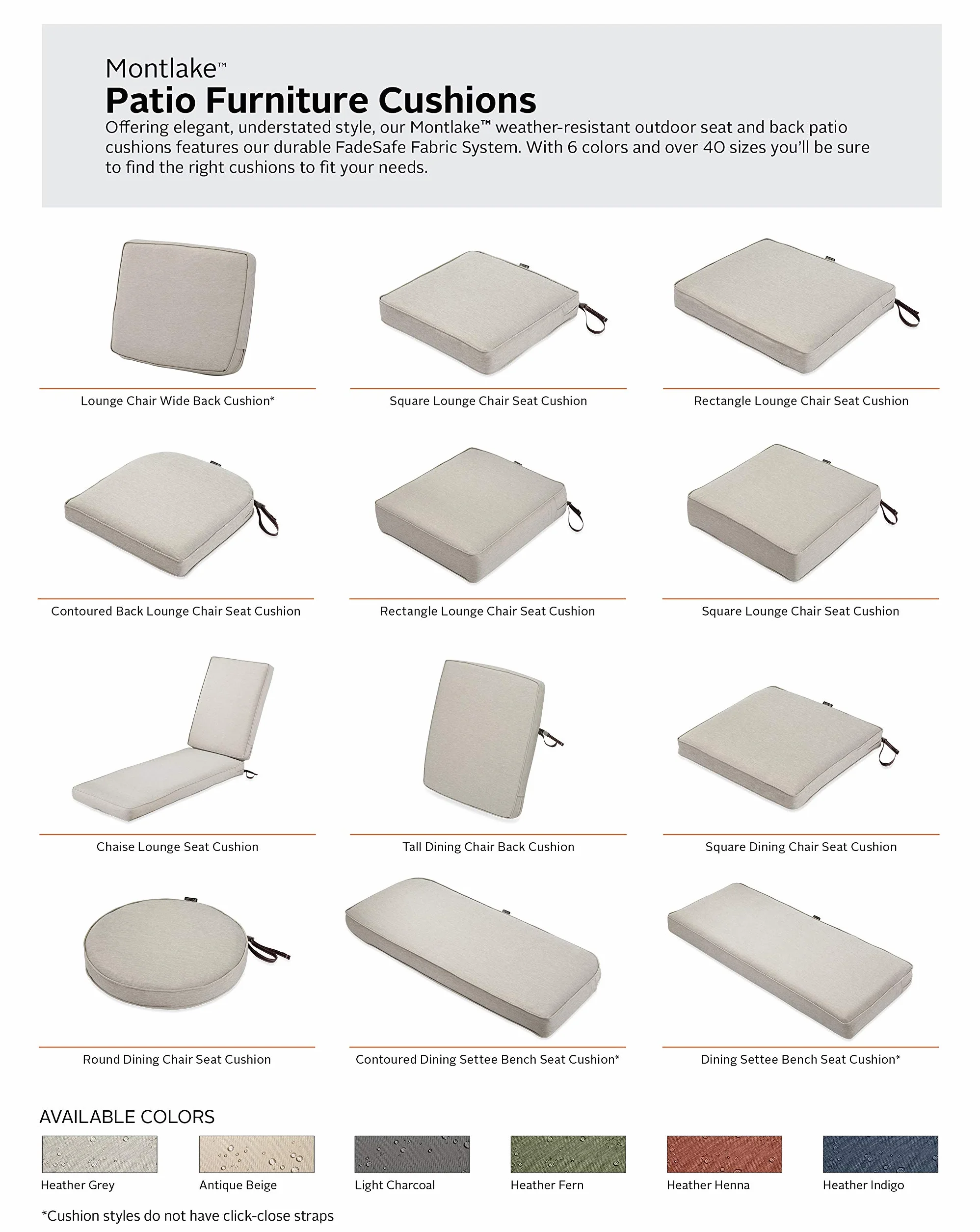 Classic Accessories Montlake FadeSafe wodoodporna 184 x 68 x 7,6 cm patio poszewka na poduszkę leżak poszewka na poduszkę, szary wrzosowy