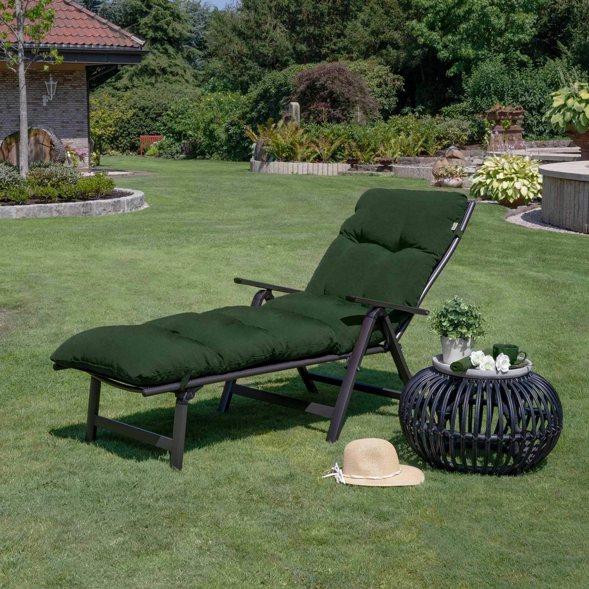 Beautissu Poduszka na Leżak Ogrodowy Flair RL 190 x 60 x 8 cm Materac Ciemnozielony