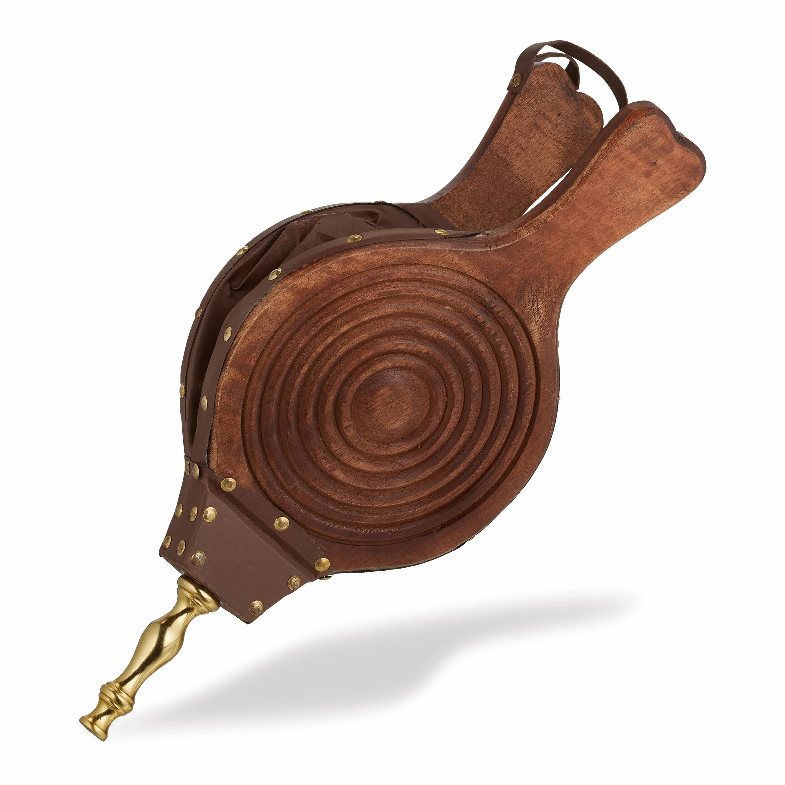 Relaxdays Miech drewno dmuchawa powietrza do grilla i kominka 47 cm brązowy złoty
