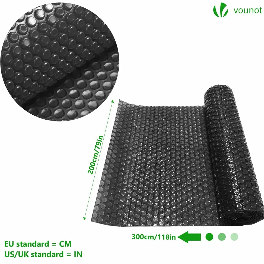 vounot® Prostokątna plandeka bąbelkowa do basenu, 300 x 200 cm, grubość 120 µm, folia grzewcza do podgrzewania wody, czarna