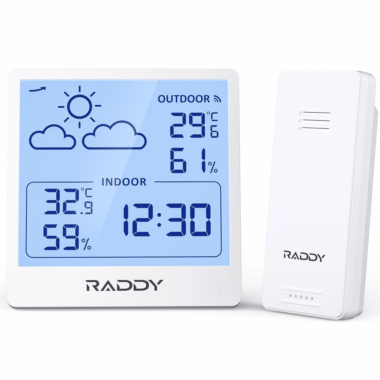Raddy WF-50T Termometr Wewnętrzny Zewnętrzny Higrometr Bezprzewodowa Stacja Pogodowa 5.0'' Wyświetlacz TN
