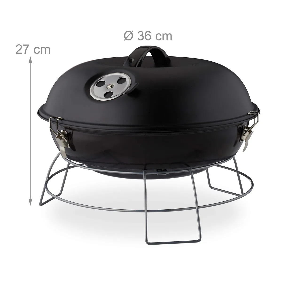 Relaxdays Grill kulisty, przenośny, z pokrywką, pyszny grill piknikowy z dużą powierzchnią do grillowania, węgiel drzewny, Ø 36 cm, czarny