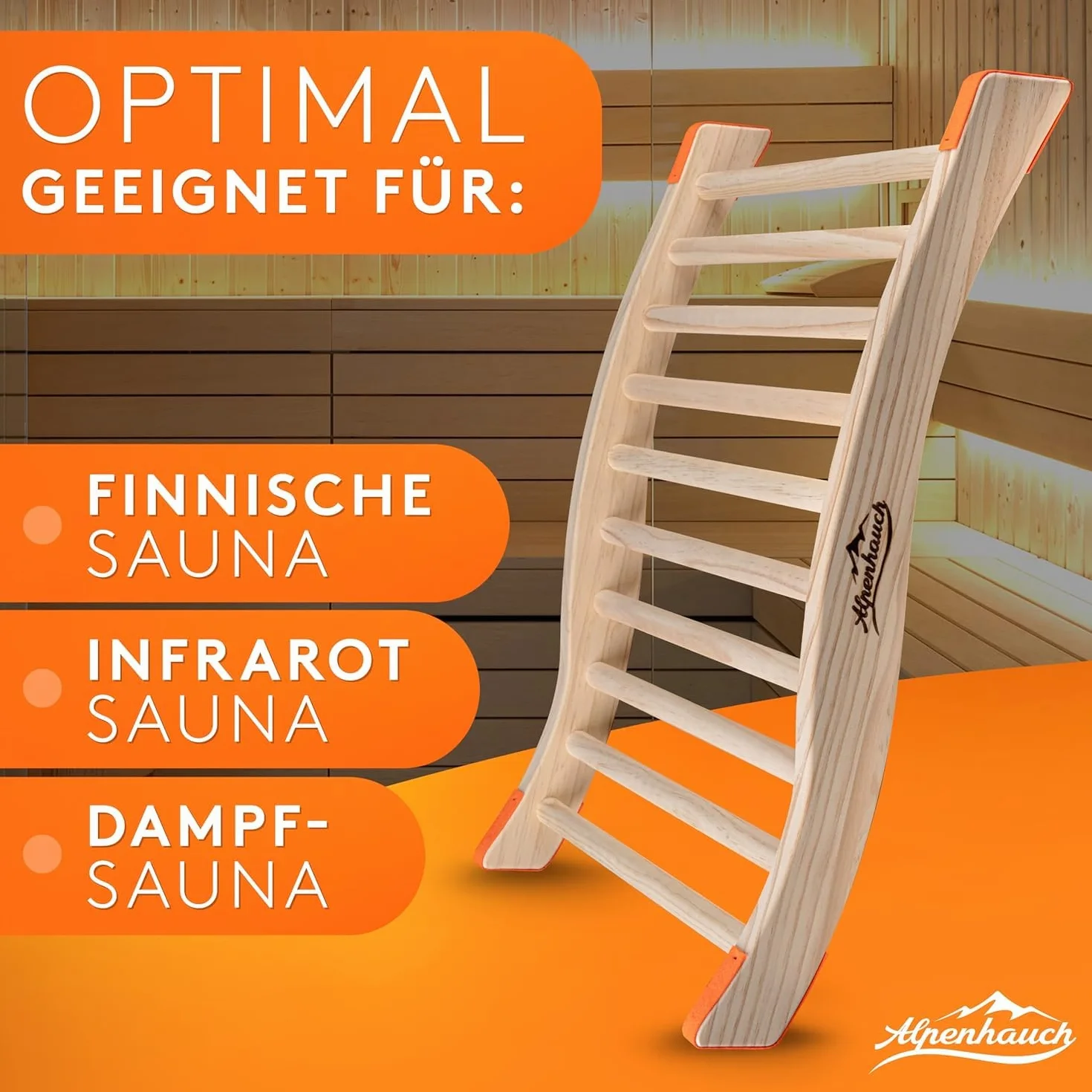 ALPENHAUCH Oparcie do sauny ze 100% naturalnego drewna [2 sztuki] – ergonomiczne oparcie w kształcie litery S – eleganckie akcesoria do sauny, kabina na podczerwień – wygodne oparcie kabina na