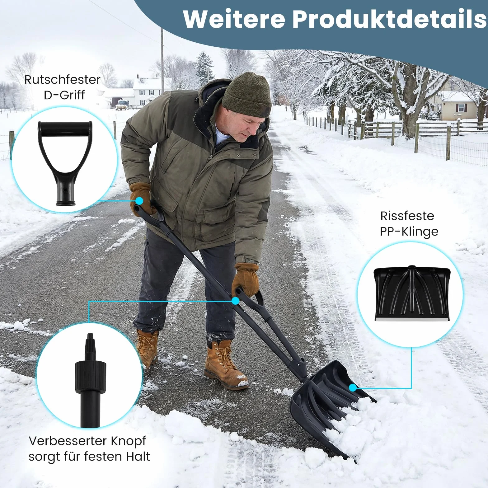 GOPLUS Łopata do śniegu 405 mm 135 cm aluminiowa listwa ochronna uchwyt D-Grip