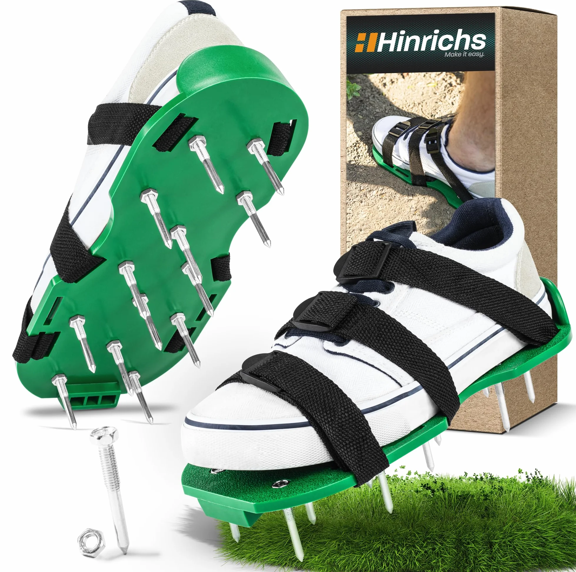 Hinrichs Buty do Napowietrzania Trawnika - Buty aeracyjne - Buty do Napowietrzania Trawnika z Elastycznym Regulowanym Paskiem - Buty z kolcami do Ręcznego Napowietrzania Gleby - Aeratory trawnika