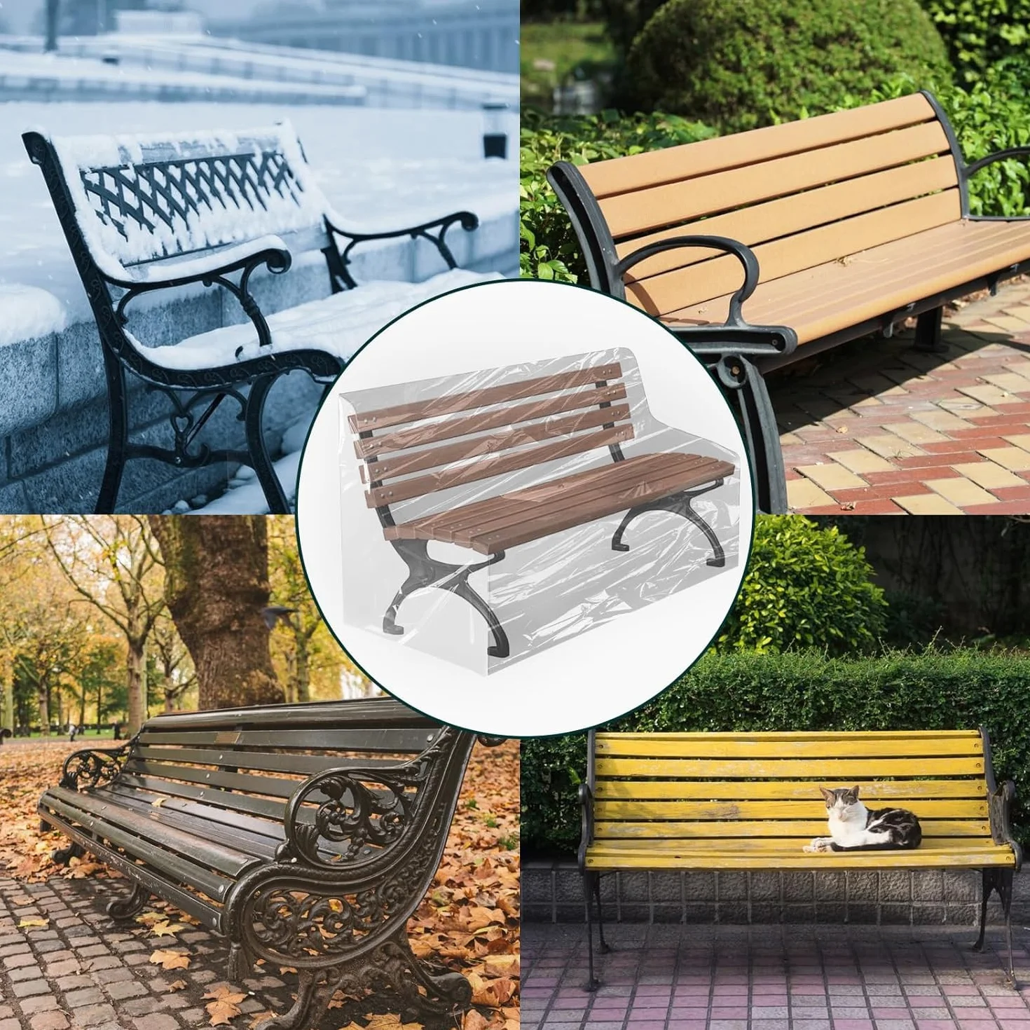 Pokrowiec ochronny na ławkę ogrodową, 160 x 80 x 75 cm, przezroczysty, ochrona przed deszczem, odporna na warunki atmosferyczne