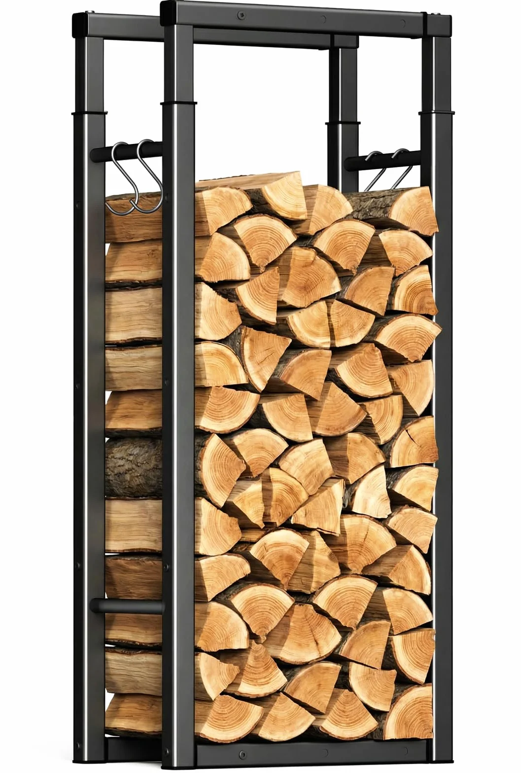 VOUNOT Stojak na drewno kominkowe, wysuwany metalowy stojak na bale do użytku na zewnątrz lub wewnątrz, 9 regulowanych rozmiarów, maksymalny wymiar 65 x 25 x 150 cm, czarny