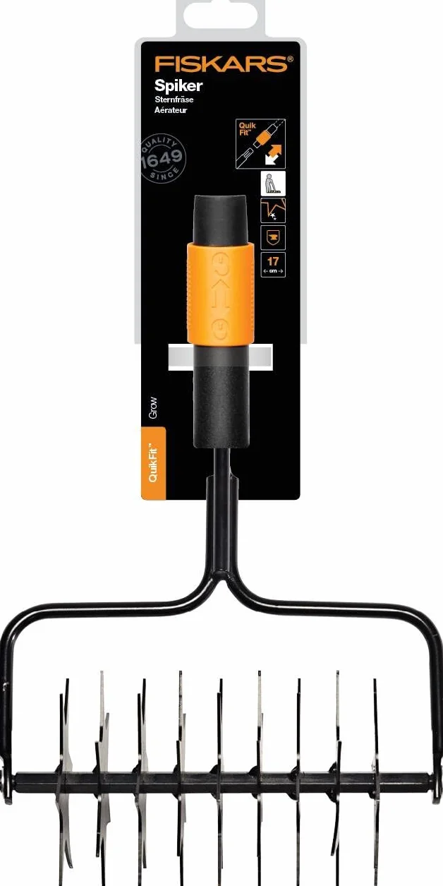 Fiskars Aerator obrotowy, Głowica, Szerokość: 20,5 cm, stal, Czarno-pomarańczowy, QuikFit, 1000689