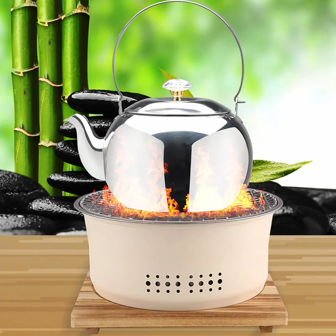 SANQIAHOME Przenośny grill na węgiel ze stali nierdzewnej, 25 cm, antypoślizgowy, okrągły, grill lub gorący garnek, wrząca woda, piec na węgiel drzewny do domu, na imprezę na świeżym powietrzu,
