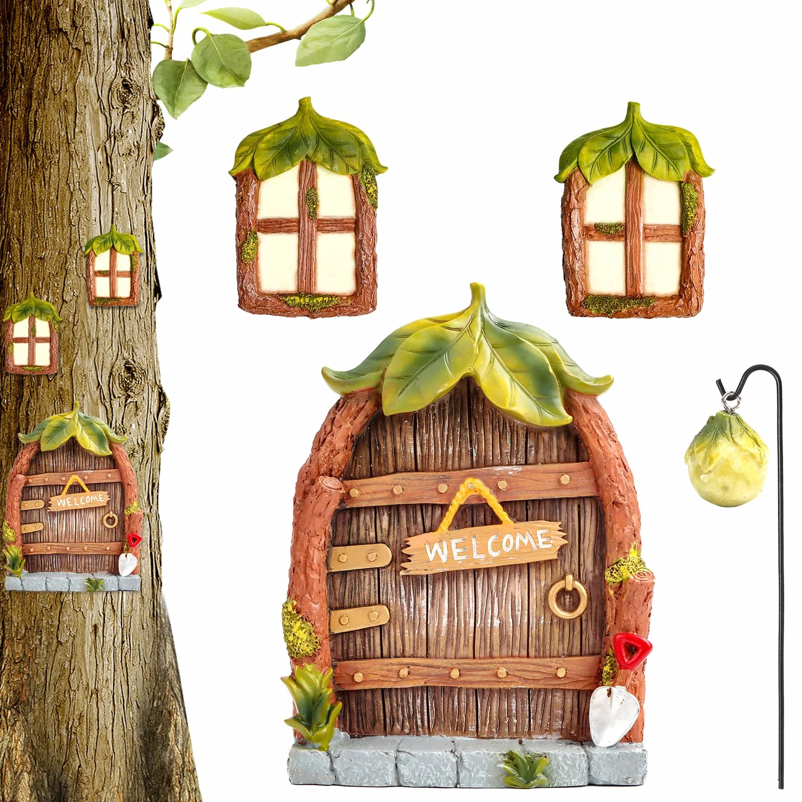MplehDa Miniaturowe drzwi wróżki Glow in the Dark do pnia drzewa, domek dla roślin, w stylu vintage
