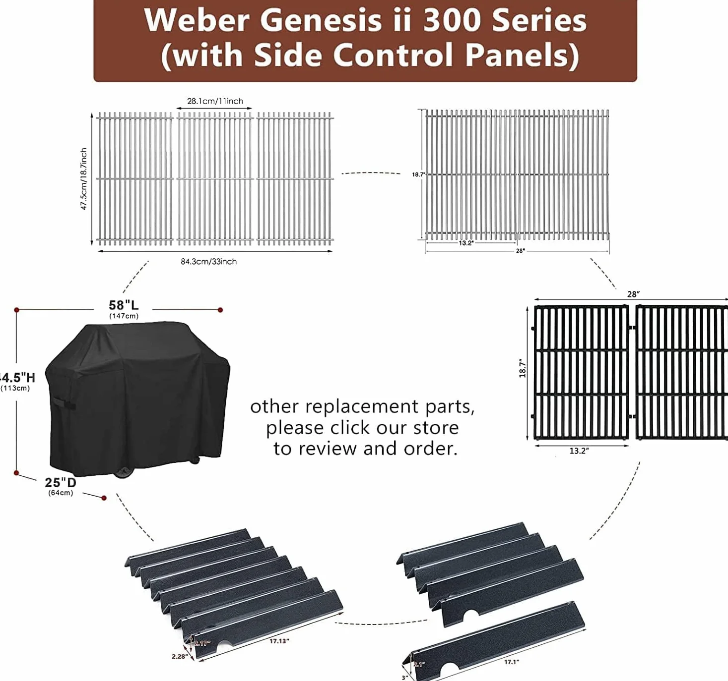 GFTIME żeliwne ruszty do grilla gazowego Weber Genesis II, 2 sztuki 47,6 x 33,7 cm