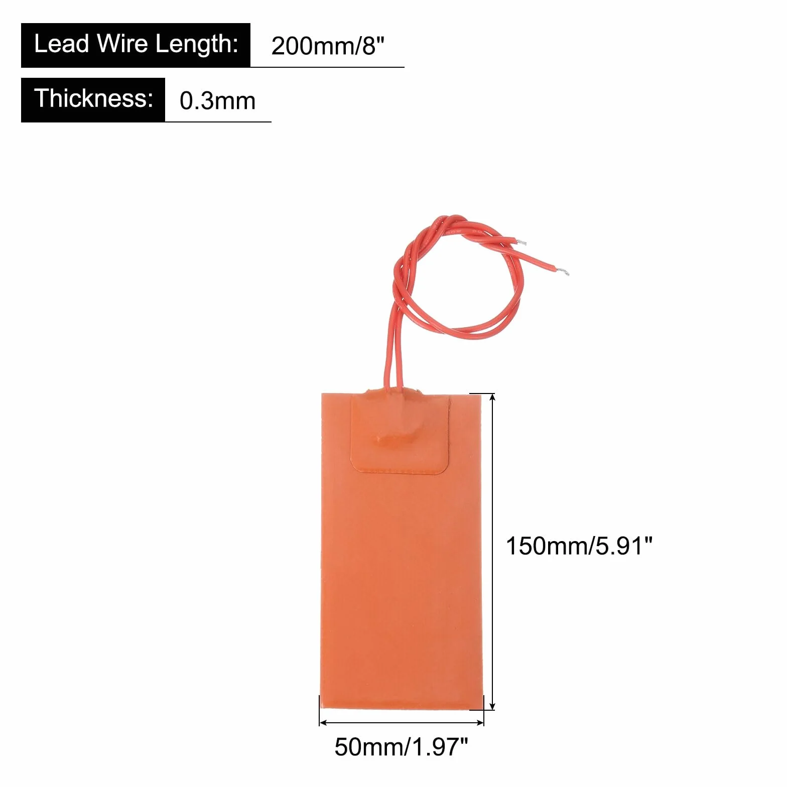 sourcing map Silikonowa mata grzewcza, 12 V 30 W, folia grzewcza, elastyczna płyta grzewcza 150 mm x 50 mm, mata grzewcza do stałej temperatury