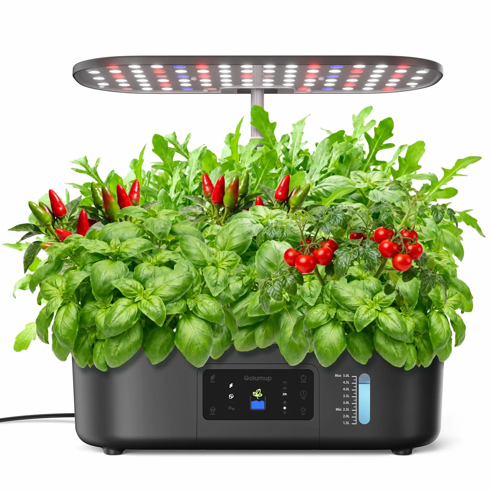 Hydroponiczny system uprawy Smart Garden z automatyczny timer, lampa LED do roślin 24 W i 13 pojemnikami, kryty ogród ziołowy z regulacją wysokości do 41 cm (czarny)