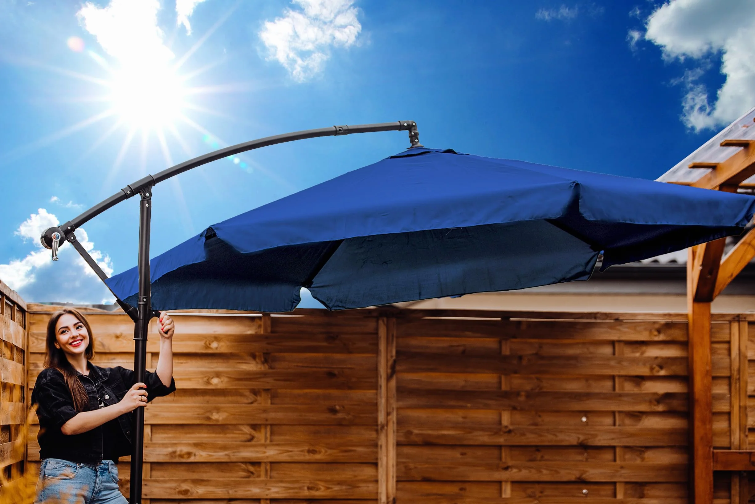 LEHMANN Aluminiowy parasol ogrodowy Ø 300 cm z korbą regulowany UV wodoodporny