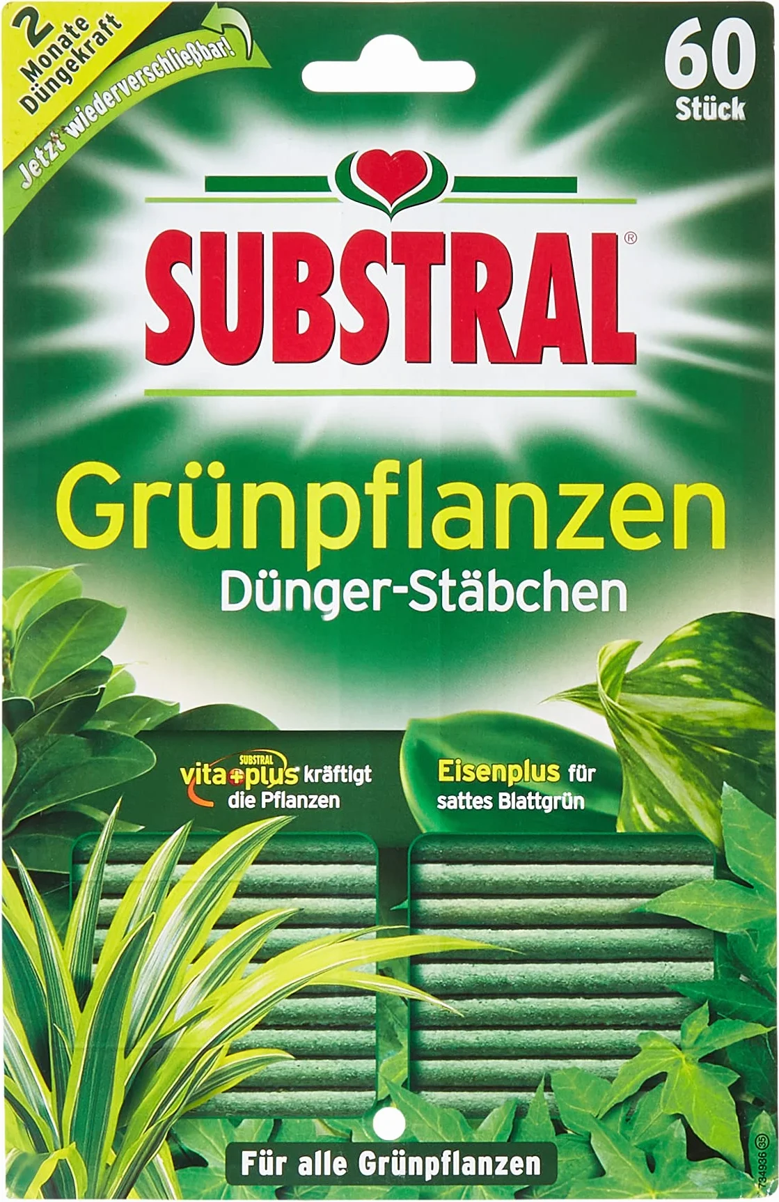 Substral 8740525 Nawóz w Pałeczkach do Roślin Zielonych, Zielony, 60 Sztuk