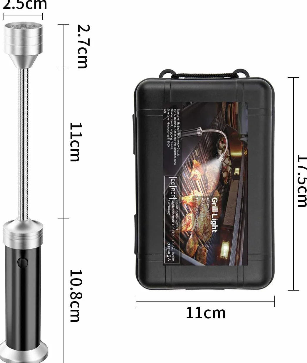 Lampa do Grilla Magnetyczna, Zestaw Świateł, Akcesoria Robocze, Zasilanie Bateryjne, Kąt Obrotu 360 Stopni, 2 Sztuki, Czarna