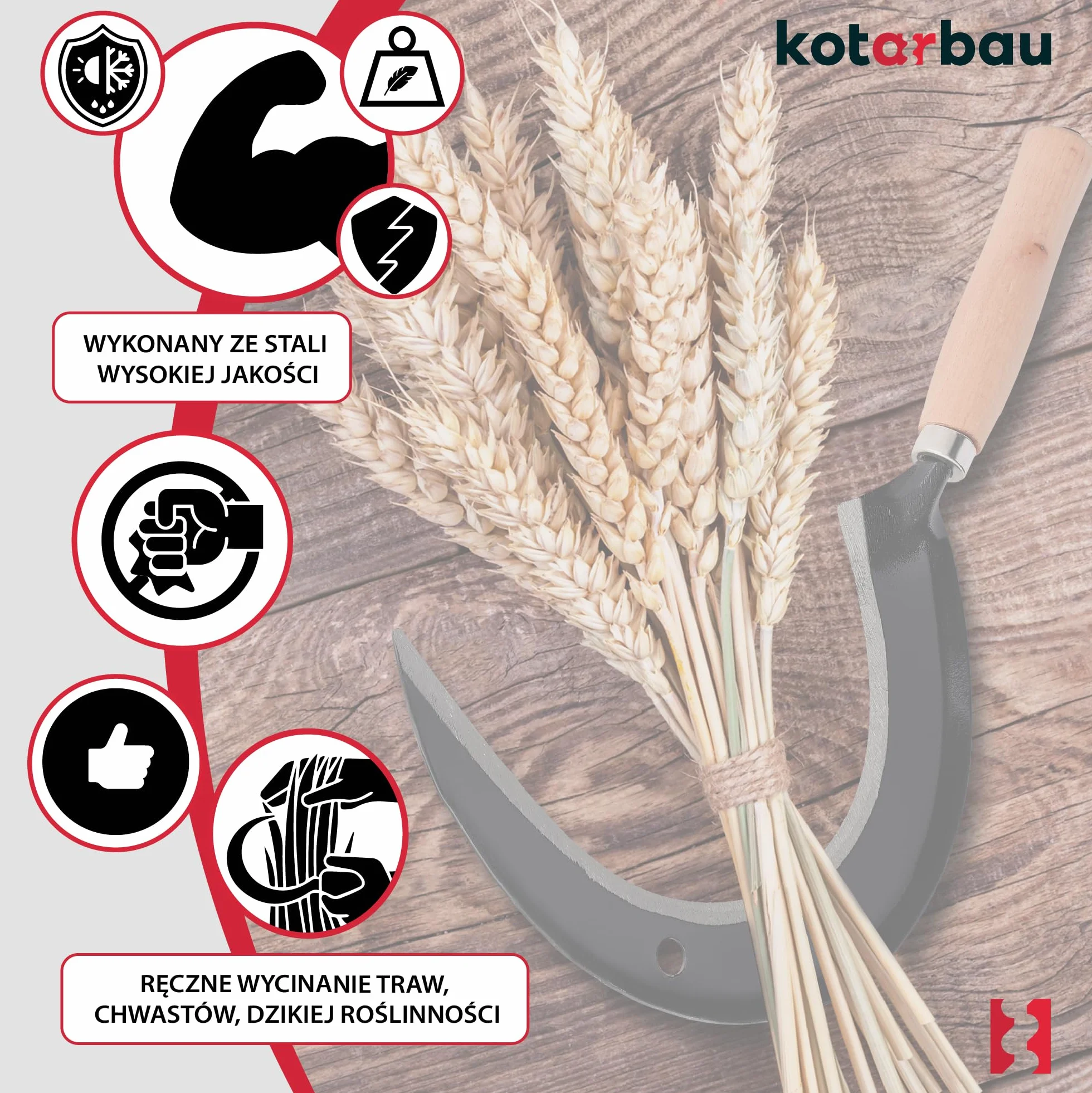 KOTARBAU® Półksiężyc okrągły sierp ogrodowy sierp ogrodowy kuty sierp sierp sierp kuty sierp kosy 235 mm