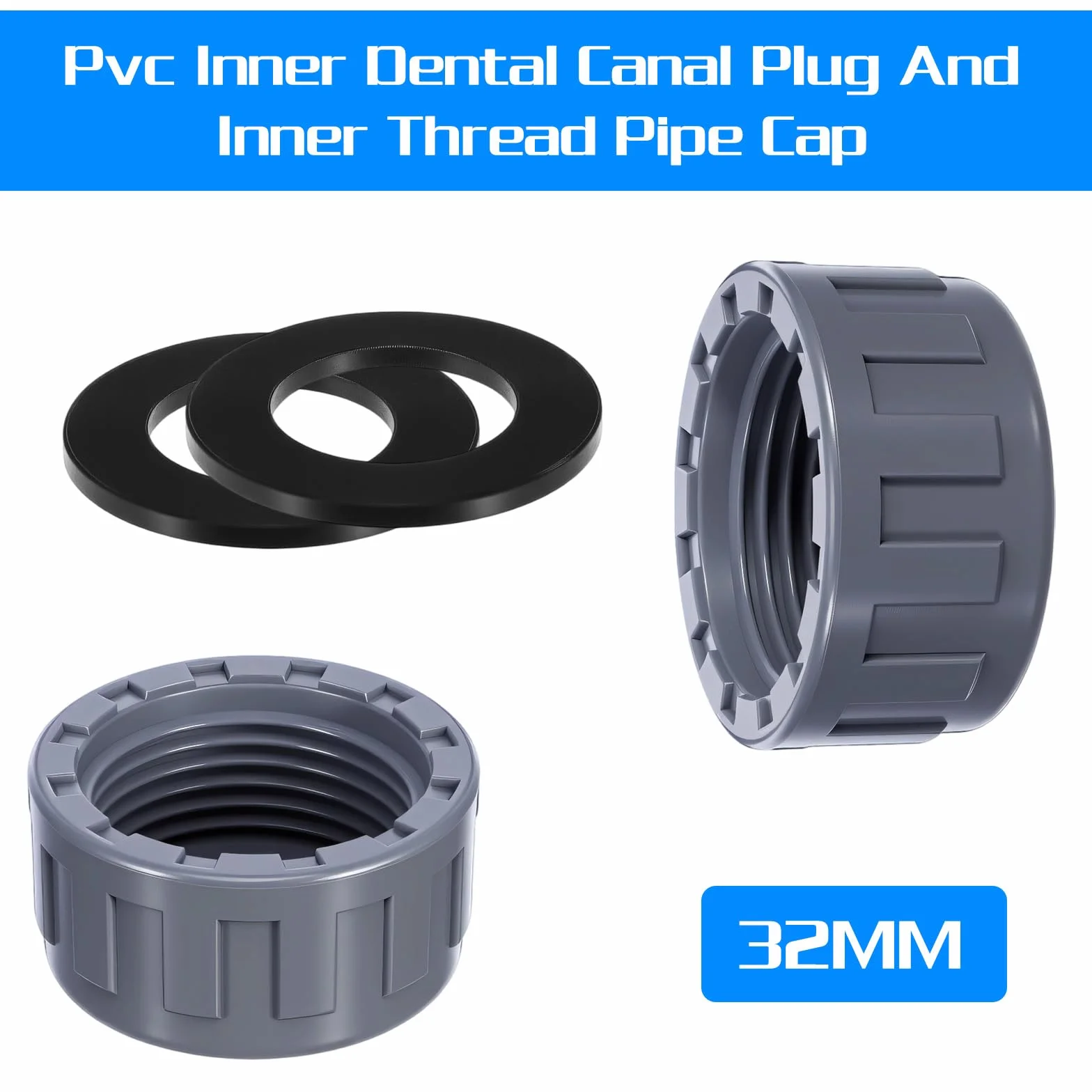 4 sztuki nakrętek gwintowanych PCW 32 mm, okrągły gwint wewnętrzny z 4 uszczelkami PVC zatyczki gwintowane tworzywo sztuczne nakrętka złączka węża wodnego do ogrodu, nasadka zaworu spustowego