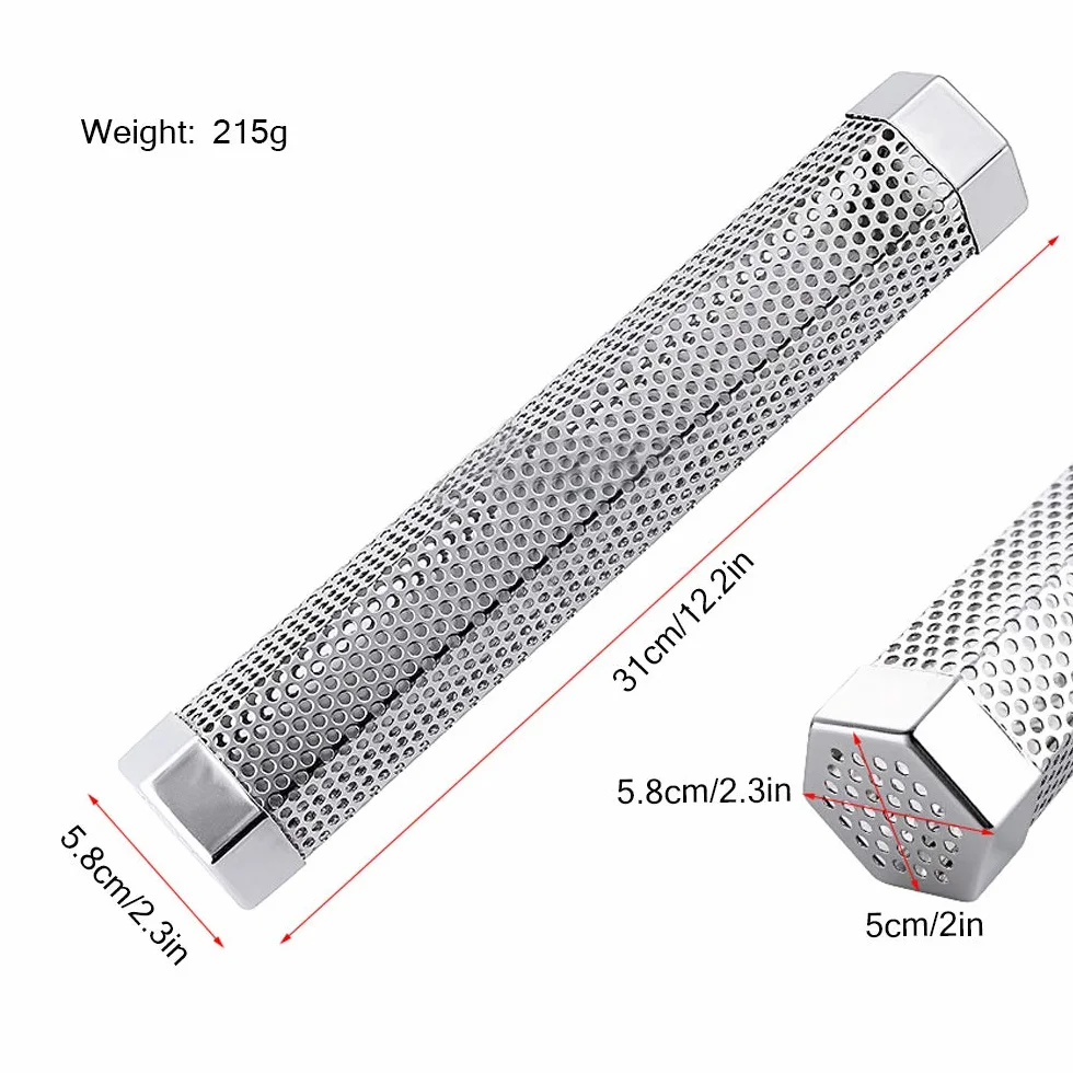 Rurka na pellet do grillowania, 30,5 cm, stal nierdzewna, do grilla elektrycznego lub wędzarni, sześciokątny