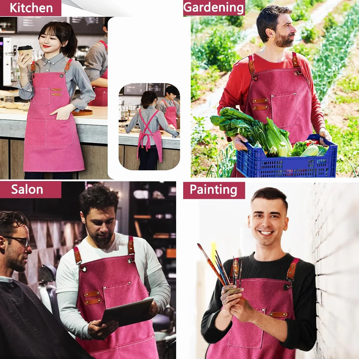 Fartuch kuchenny Canvas (2 sztuki), Fartuch roboczy z 3 kieszeniami Regulowany pasek Profesjonalny wodoodporny fartuch do grillowania dla mężczyzn kobiet dla fryzjera, kuchni, ogrodnika