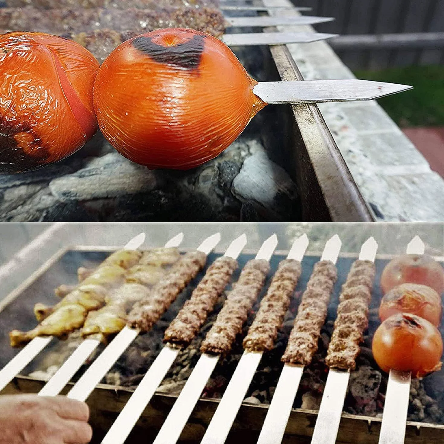 8 szaszłyków do grilla z stali nierdzewnej, szpikulce 60 cm, uchwytem wielokrotnego użytku z stali nierdzewnej