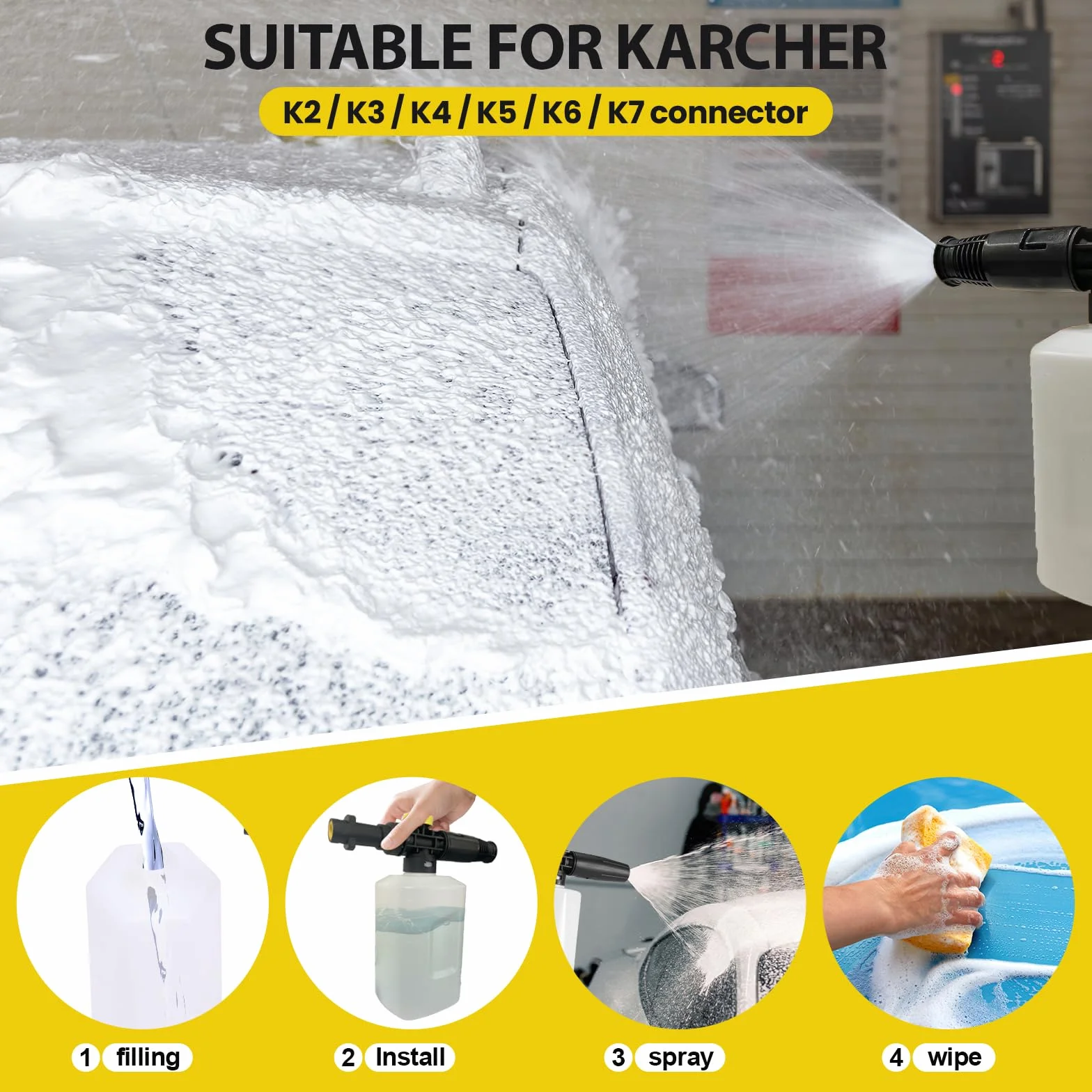 Mydło Snow Foam Cannon Lance do mydła Karcher K5~K7, butelka na myjkę ciśnieniową 750 ml do myjki wysokociśnieniowej Karcher dysza z pianki śnieżnej regulowana 2175PSI