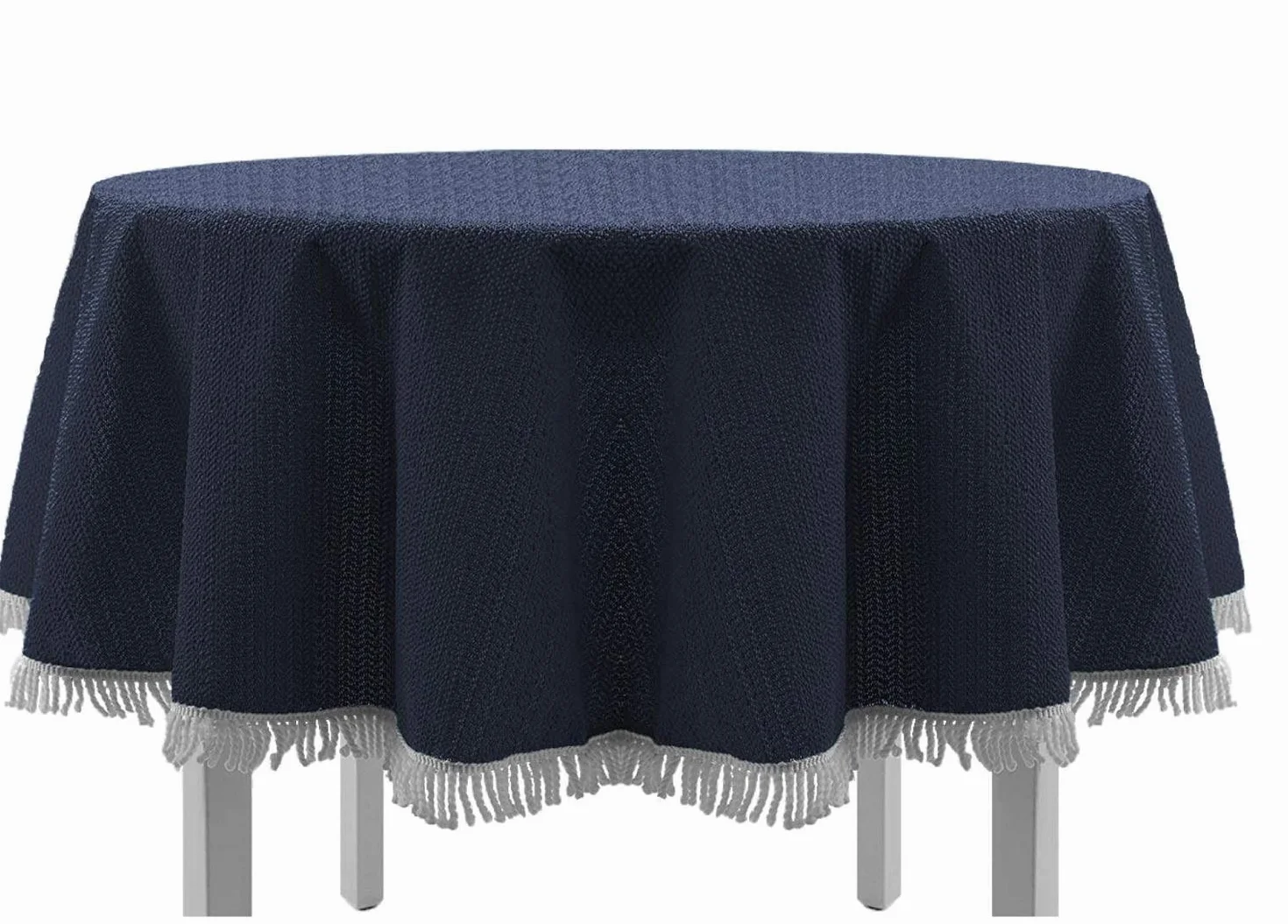 EXKLUSIV HEIMTEXTIL Classic obrus na stół ogrodowy z frędzlami 130 cm niebieski