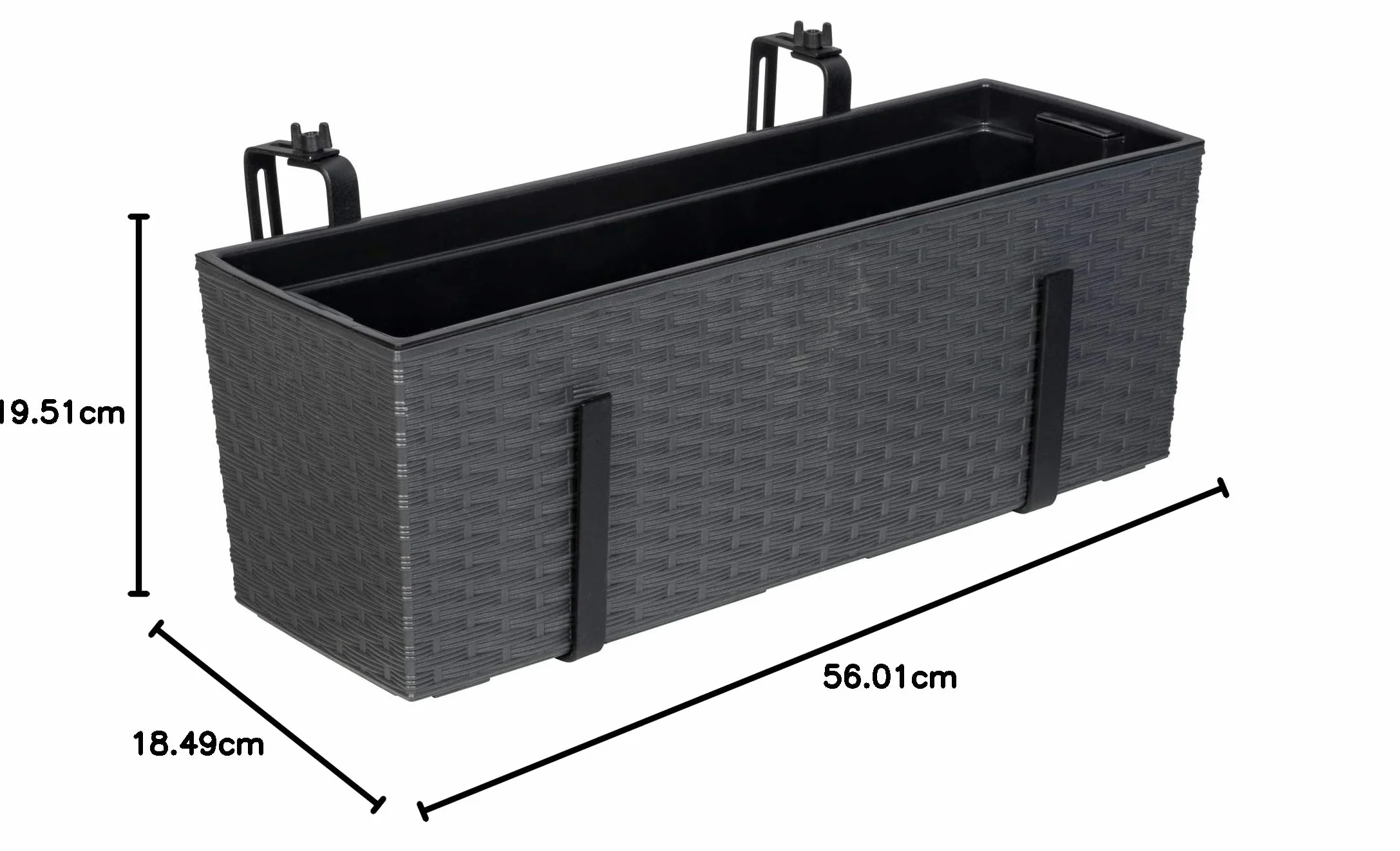Kreher Skrzynka balkonowa XL ze zbiornikiem na wodę rattanowa antracytowa 56x18,5x19,5 cm