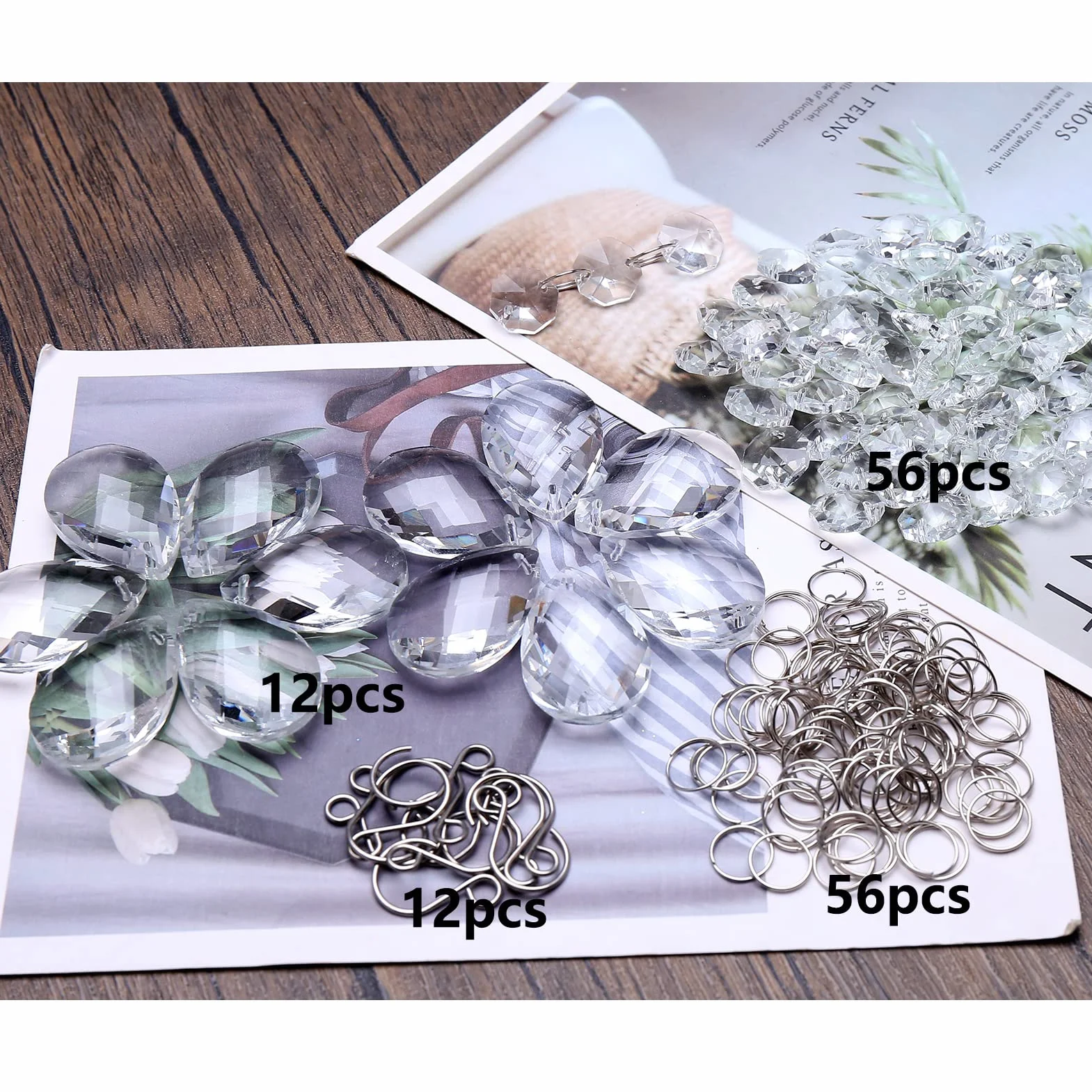 YIEUR 12 sztuk kryształowych zawieszek łapacza słońca z 56 białymi koralikami, 38 mm krople szkła kryształowego, żyrandol, łapacz światła, kryształowe zawieszki, pryzmaty do okien, ogrodu, dzwonków