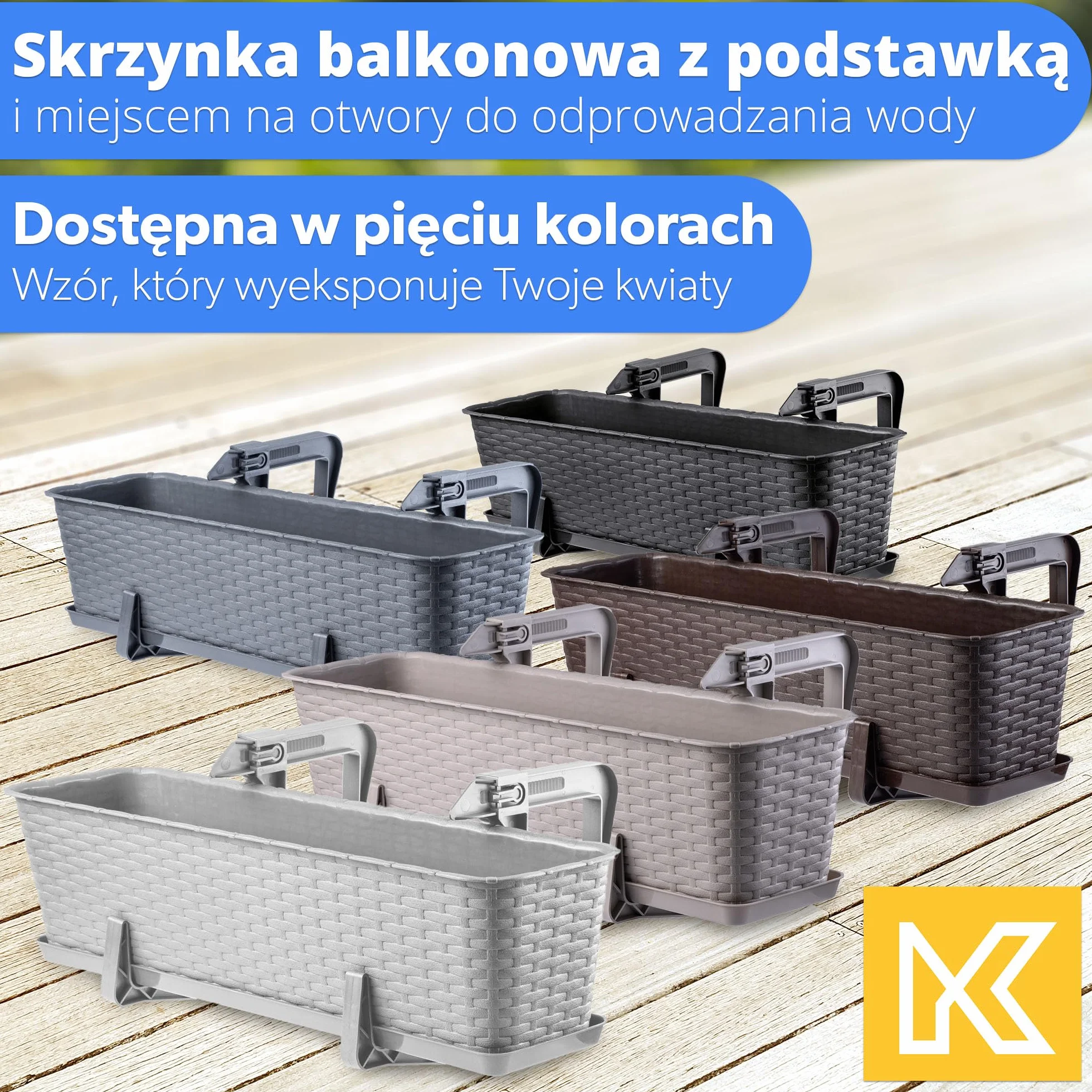 KADAX Zestaw 4 szt. Skrzynki balkonowe 60 cm, antracyt, na balkon i do ogrodu, są odporne na warunki atmosferyczne i mają stabilną konstrukcję.