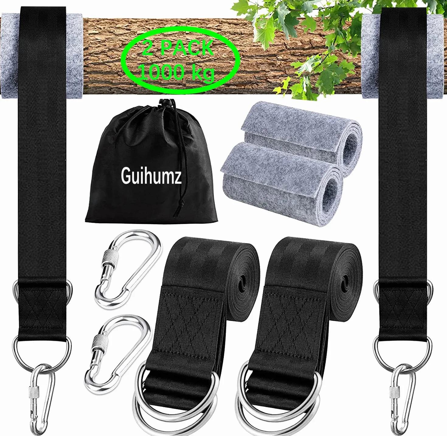 Mocowanie do huśtawki, hamak, zestaw do mocowania, do zawieszenia, fotel wiszący, mocowanie z 2 karabińczykami do dużych obciążeń i pierścieniami D, wytrzymuje do 550 kg, z torbą do