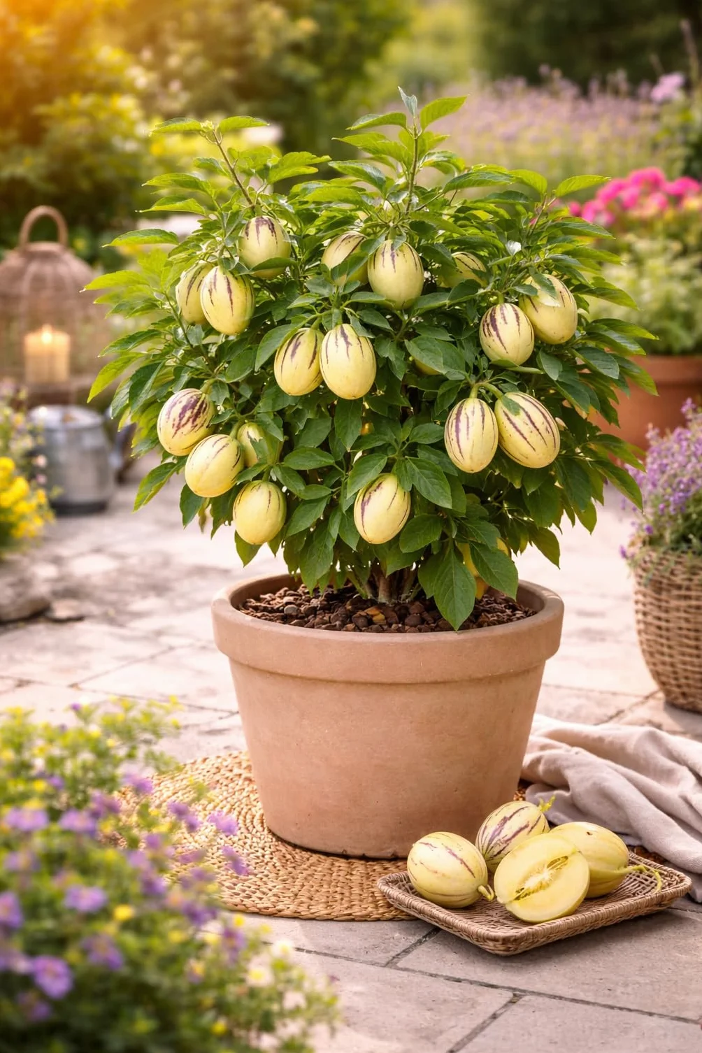 Solanum Pepino Gold 20-40 cm – słodka i aromatyczna gruszka melonowa, egzotyczna roślina owocowa do ogrodu i na balkon