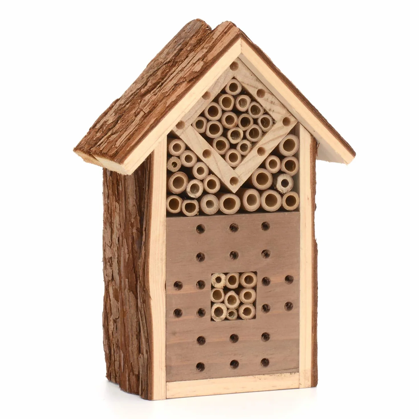 CKB LTD Małe naturalne drewno kora owady bug hotel - dla pszczół biedronek dom drewniany zewnętrzny schronienie ogród ogród dom na zewnątrz siedlisko dom - mały 16 x 9 x 23 cm