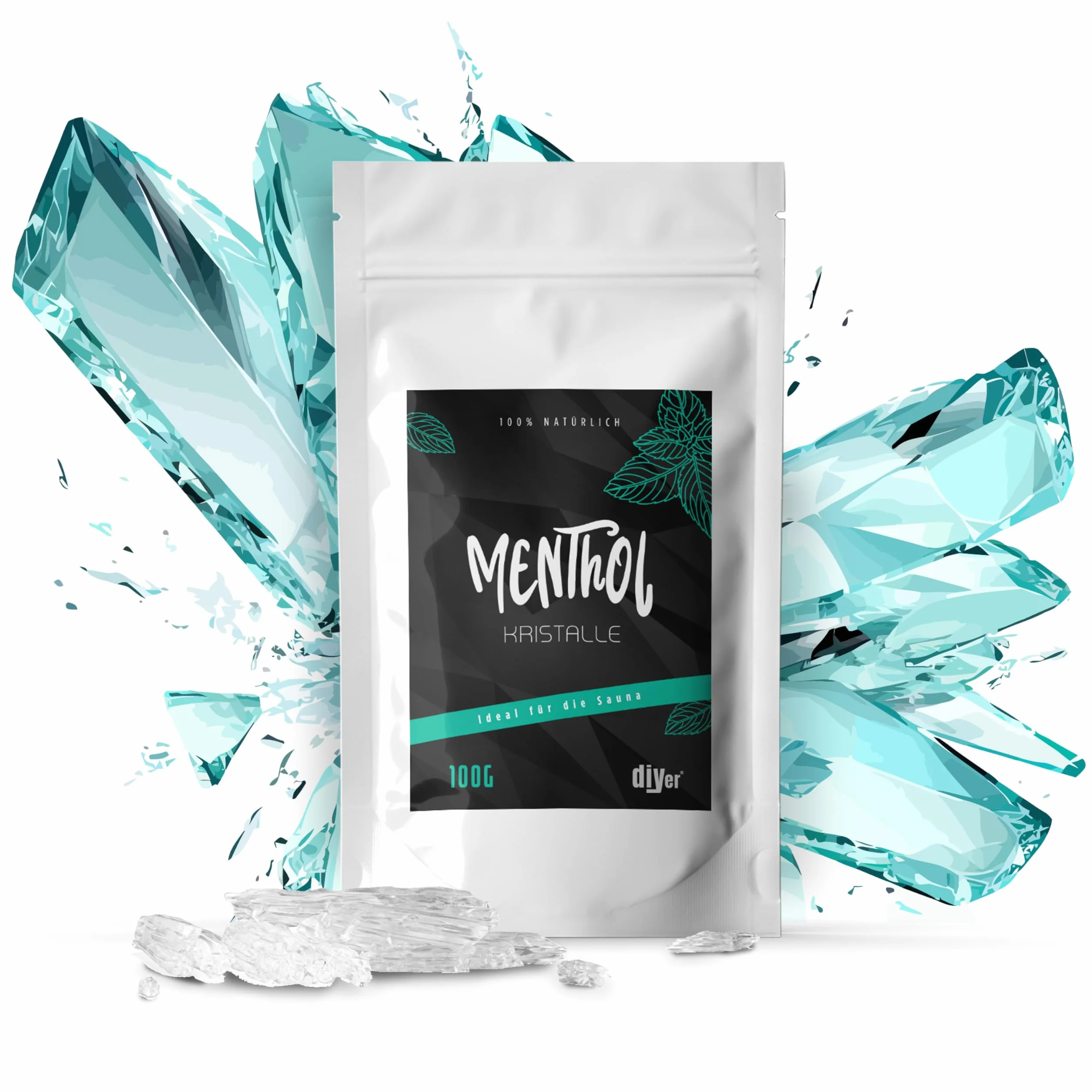 100g kryształków mentolowych w praktycznej torebce z suwakiem - certyfikowana jakość premium ze 100% czystego olejku miętowego - idealne jako napar do sauny - kryształki lodu