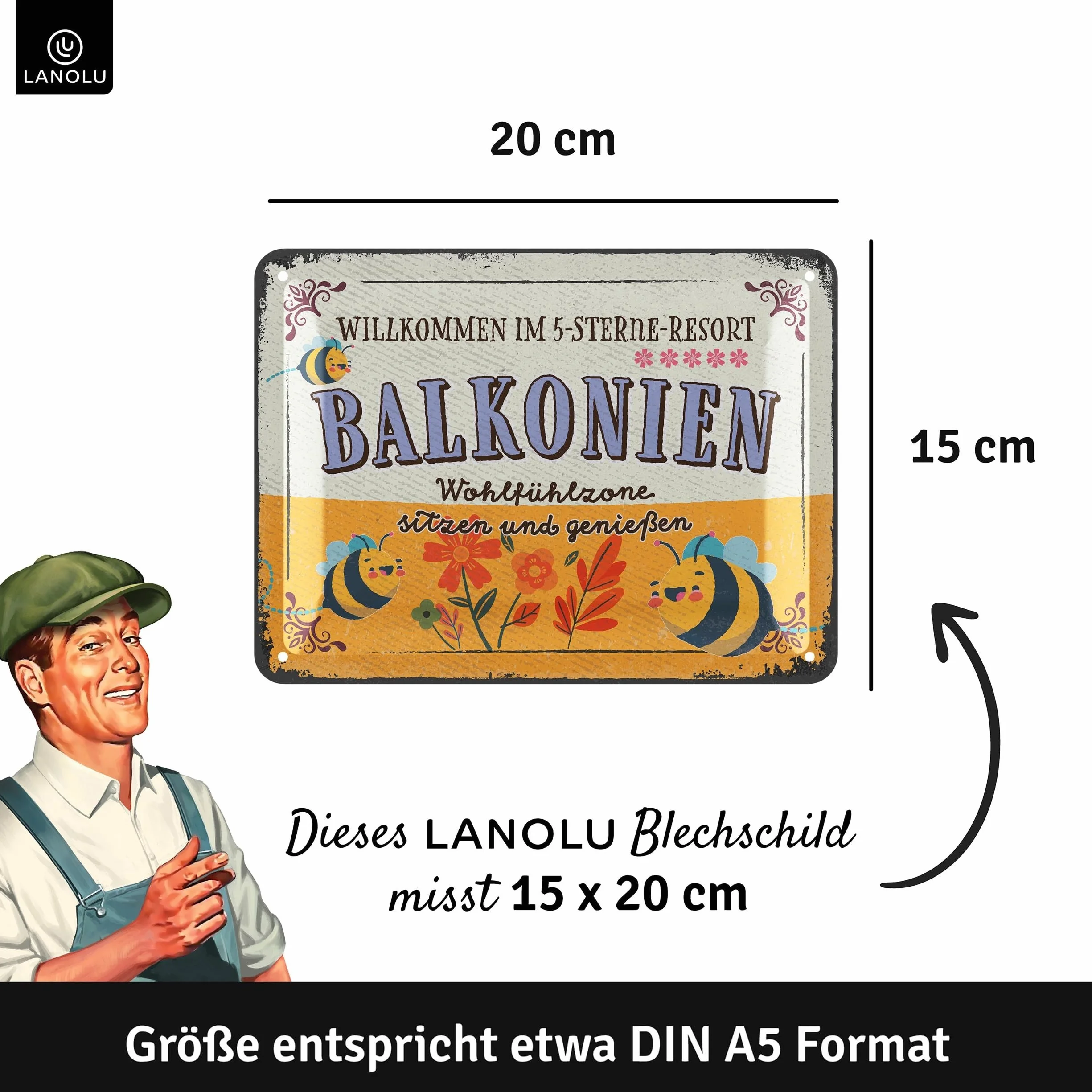 LANOLU Tabliczka blaszana w stylu retro BALKONIE - blaszane tabliczki ogrodowe z sentencjami - nostalgiczna dekoracja jako prezent dla ogrodnika - retro dekoracja vintage metalowa tabliczka ogrodowa