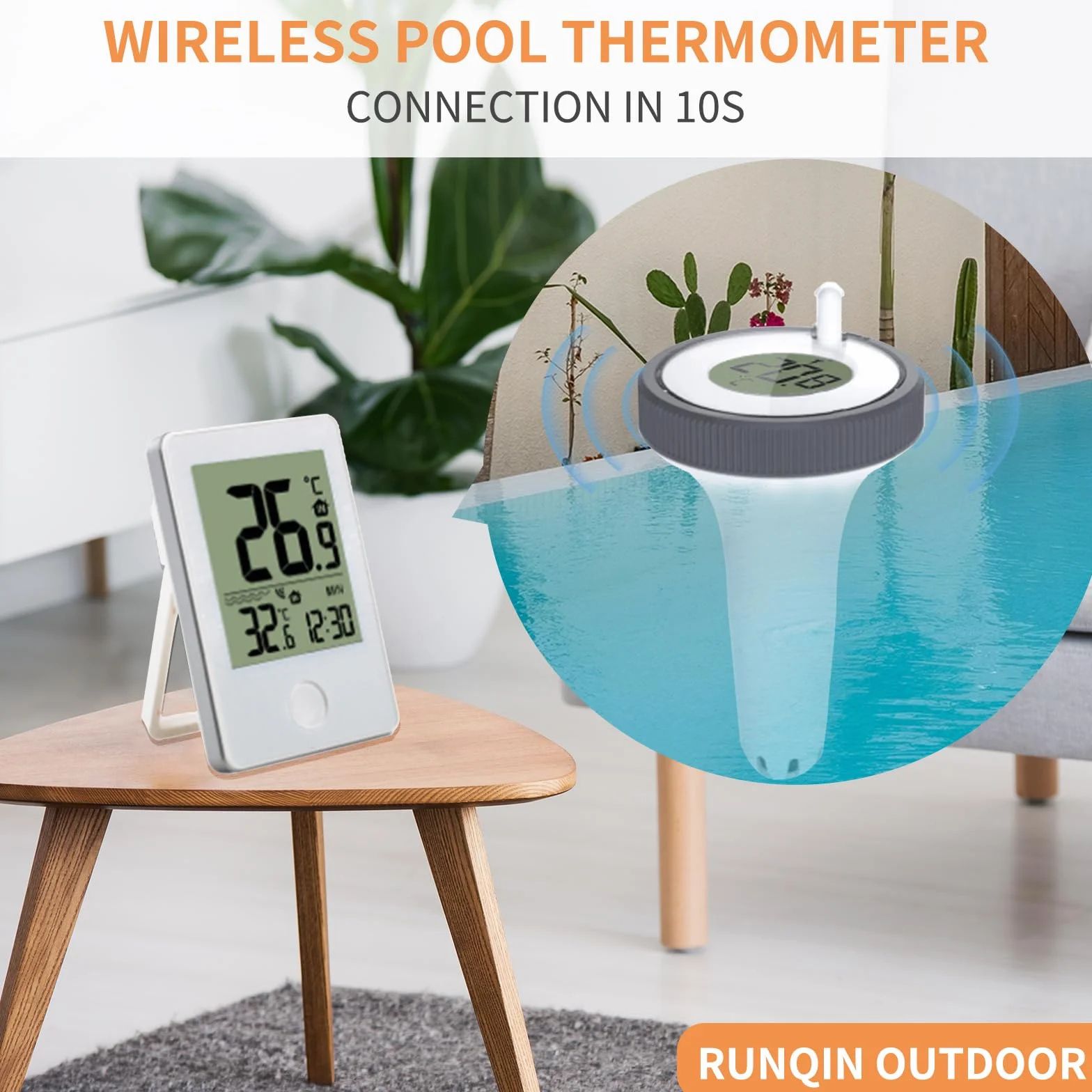 Cyfrowy bezprzewodowy termometr basenowy - wysoka dokładność, LCD, Wi-Fi, zasilanie bateryjne, od -40°C do +70°C, do basenu, akwarium, wanny