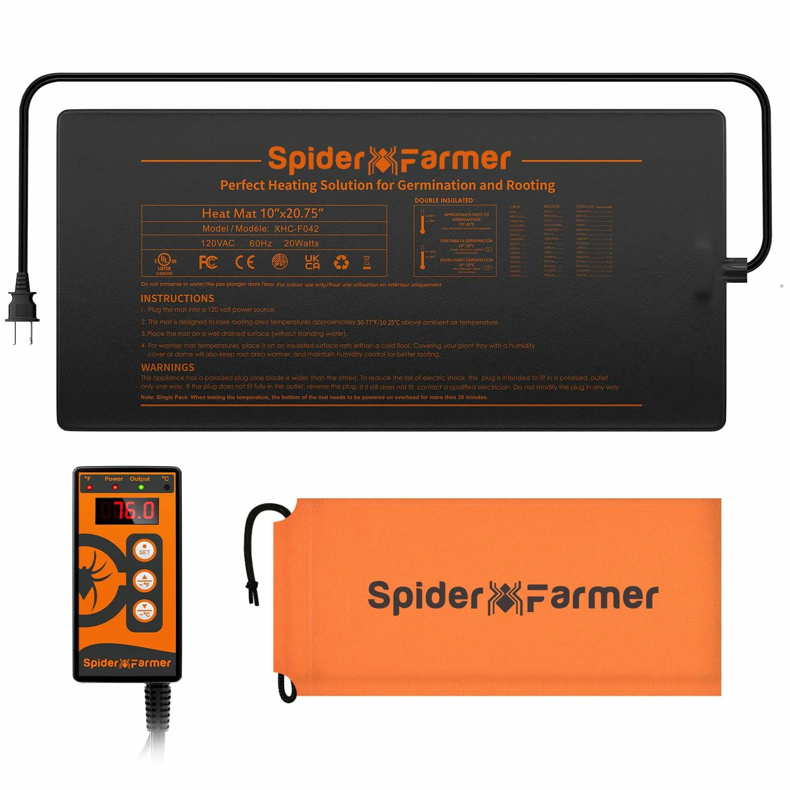 Spider Farmer Zestaw mat grzewczych do sadzonek 25,4 x 52,7 cm cyfrowa mata grzewcza