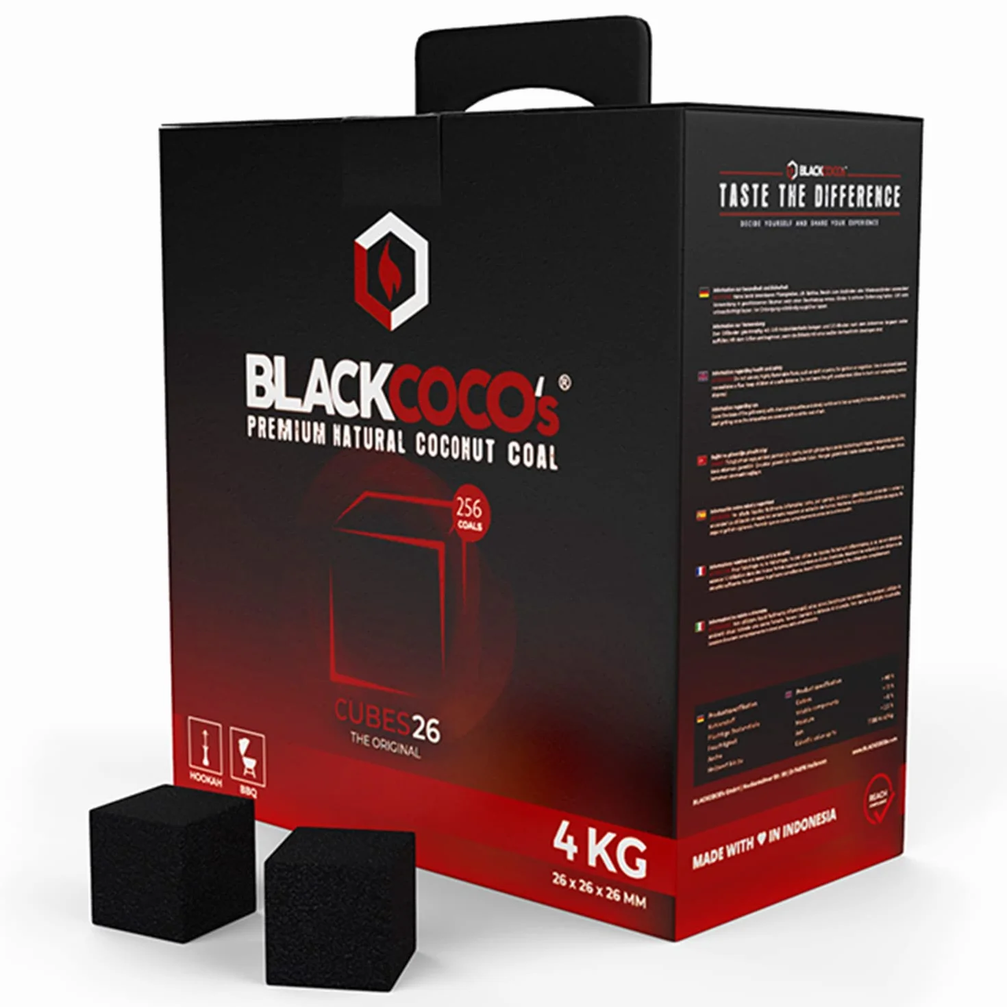 BLACKCOCO's naturalny węgiel kokosowy premium do sziszy i grilla, brykiety o długim czasie palenia, 4 kg