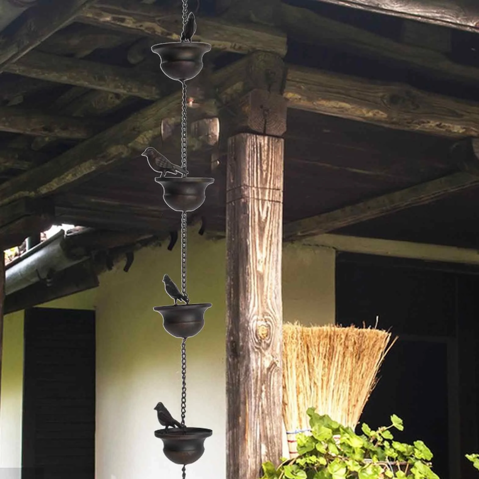 ?a?cuch do rynny deszczowej, ?a?cuch spustowy | Mobile Birds Cups Rain Chimes | 7,8 ft Rain Chimes with Attached Hanger and 8 Birds for Divert Water Away Rain Chain
