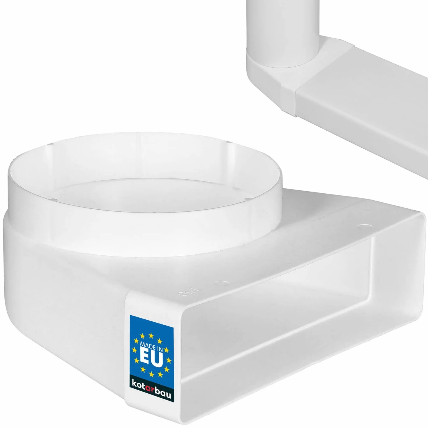 KOTARBAU® Kolano łącznikowe do kanału płaskiego 204 x 60 mm z okrągłym otworem ⌀ 150 mm Biały Plastik