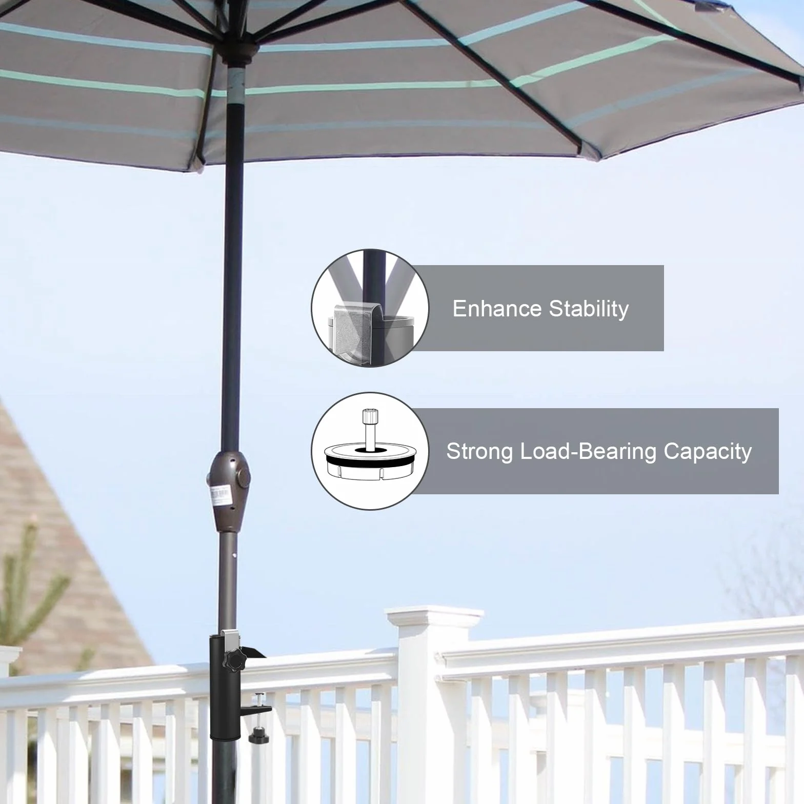 DELAESI Uchwyt na parasol przeciwsłoneczny, uchwyt na balkonowy parasol, uchwyt na balustradzie balkonu, uchwyt na parasol przeciwsłoneczny, uchwyt na balkon, taras lub stół, camping