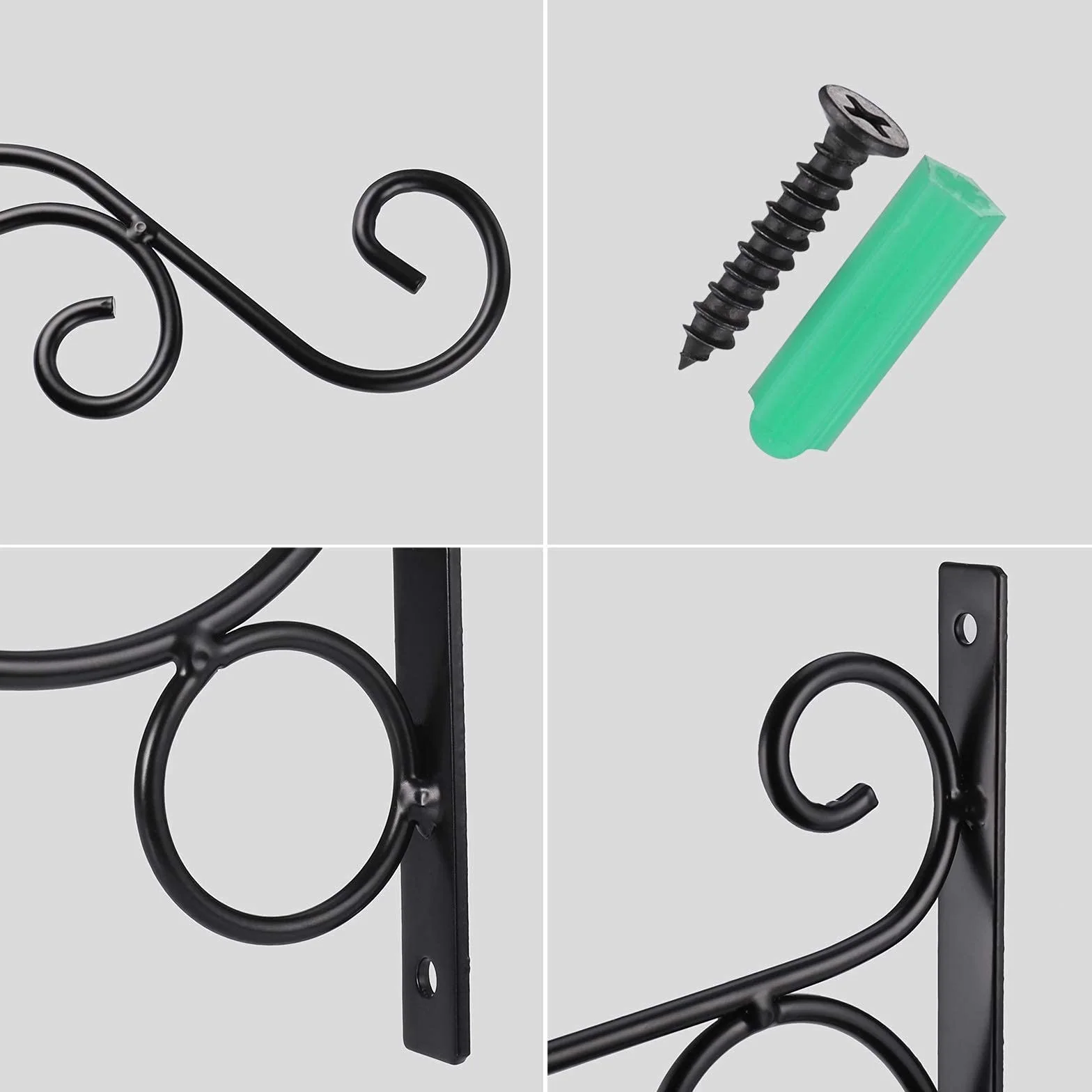 Zocipro 2 sztuki metalowy uchwyt na kwietnik, wytrzymały hak do wiszącej doniczki kwiatowej, czarny, elegancki, prosty uchwyt na kwietnik, uchwyt ścienny, nadaje się do dekoracji ogrodu, doniczek