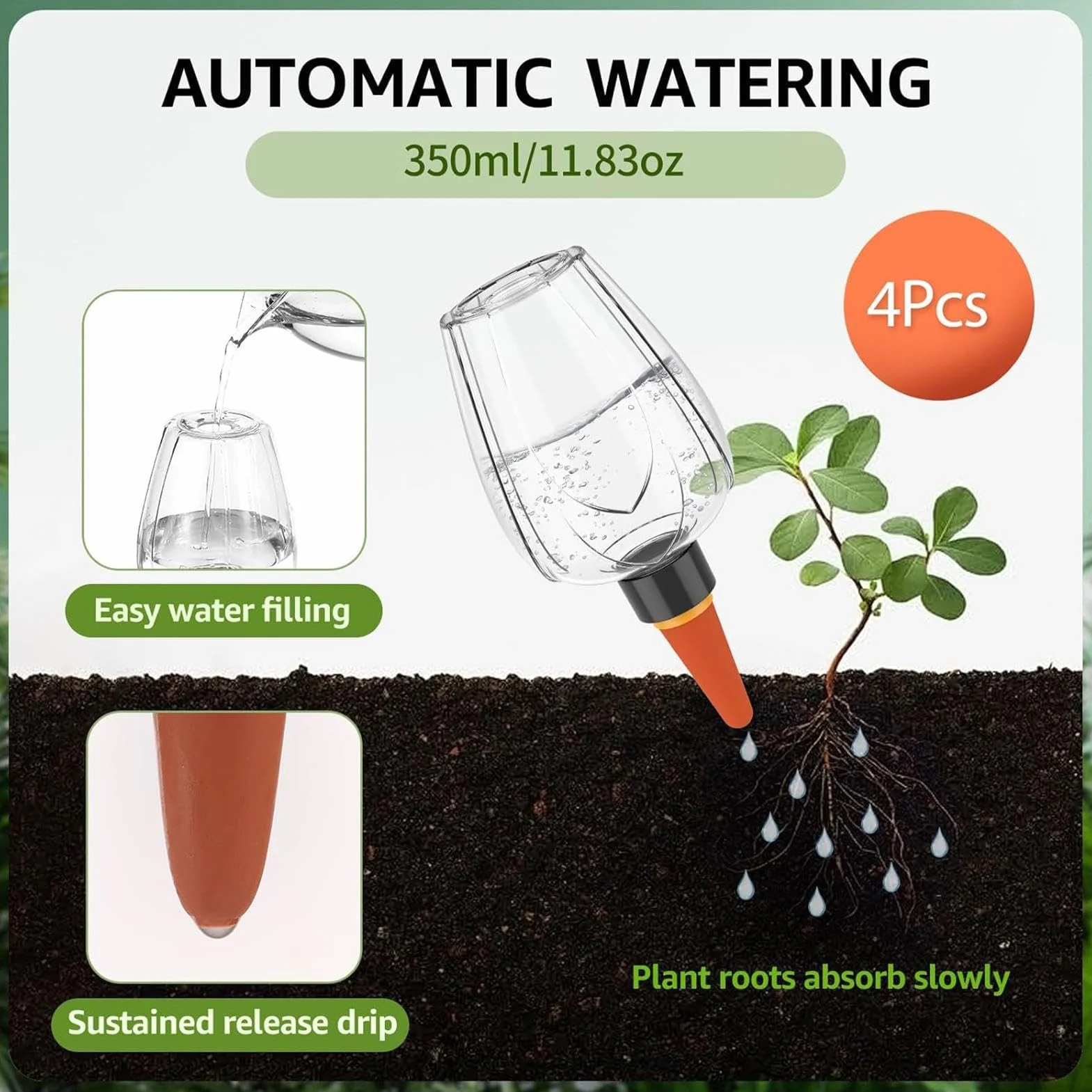 4x kule nawadniające 350 ml automatyczne nawadnianie do roślin terakota zestaw