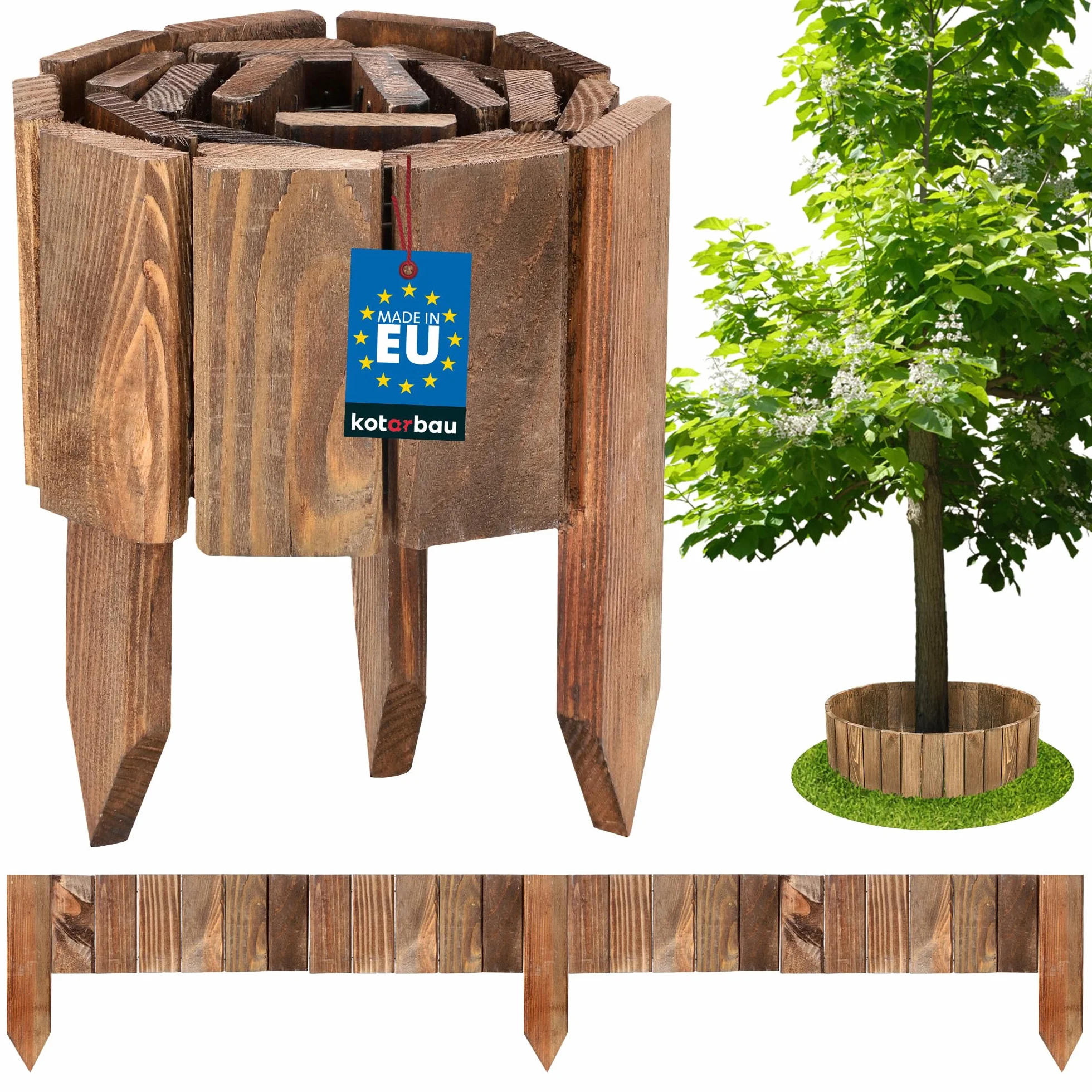 KOTARBAU® Płotek Ogrodowy Wbijany - 110 X 10 CM - Obrzeże Trawnika - Płot Drewniany - Palisada - Brązowy