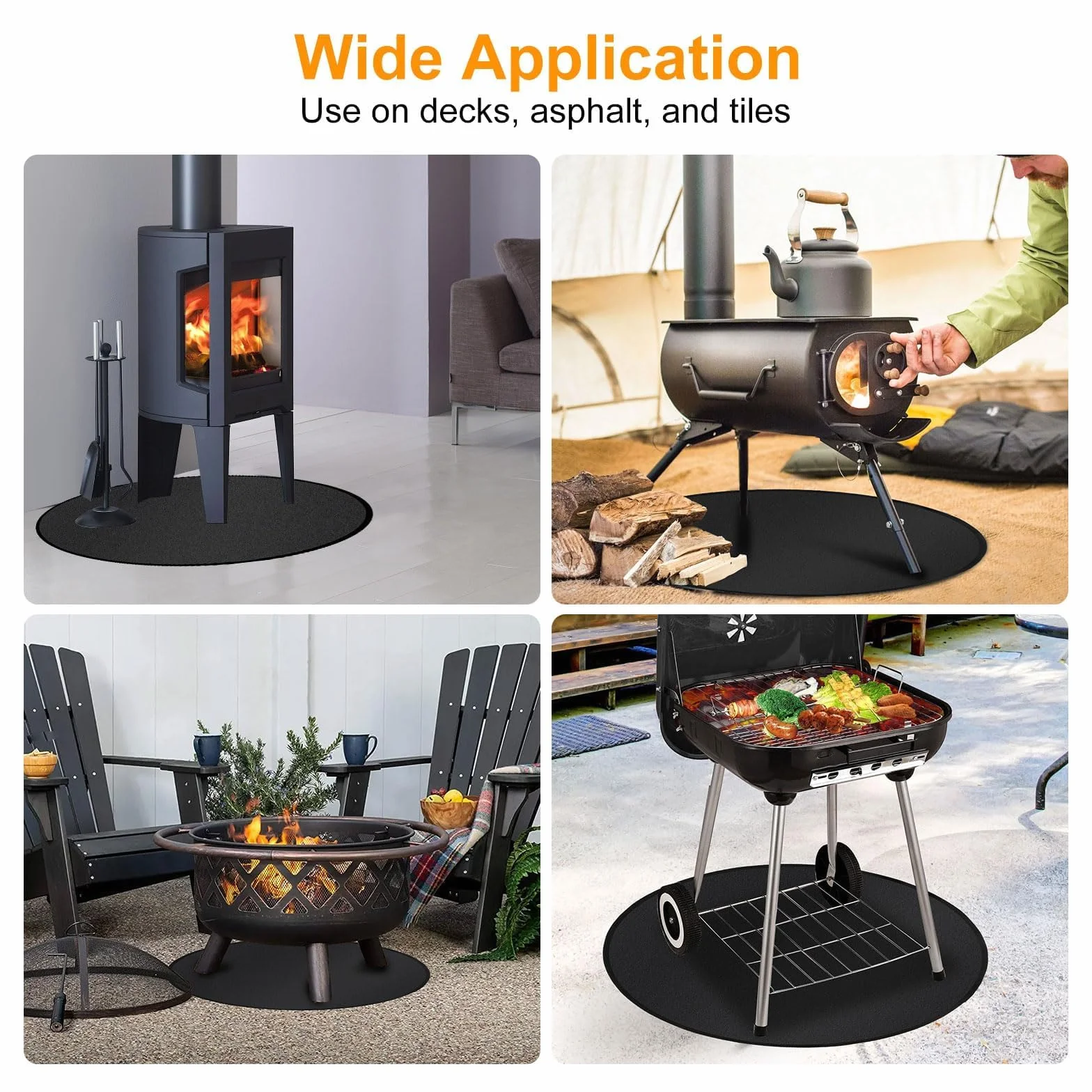 EEEKit Okrągła Mata Ognioodporna, 91,4×91,4 CM Mata Kominkowa, Mata pod Grill do BBQ, Ogrodu, Biwaku, Tarasu, Pokładu