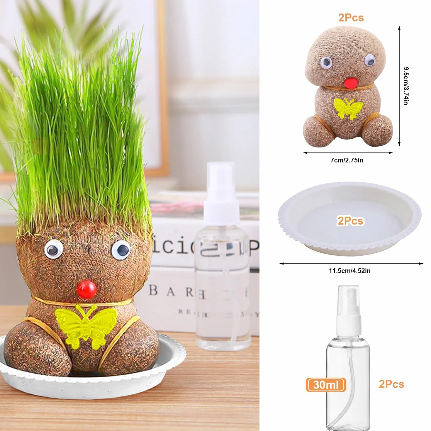2 sztuki główki trawy, roślina dla lalek, rosnąca głowa trawy, głowa trawy, głowa trawy, do uprawy roślin, mini bonsai, głowa trawy, do sypialni