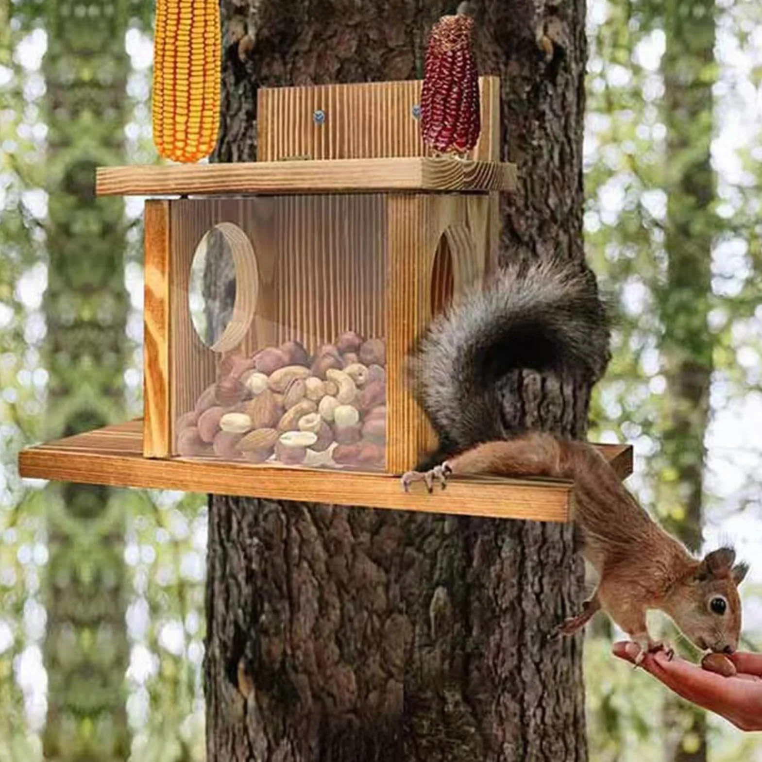 Stacja do karmienia wiewiórek, drewniany domek dla wiewiórek, karmnik dla wiewiórek, karmnik dla wiewiórek, drewniane pudełko do karmienia wiewiórek, domek do karmienia wiewiórki, domek dla wiewiórek
