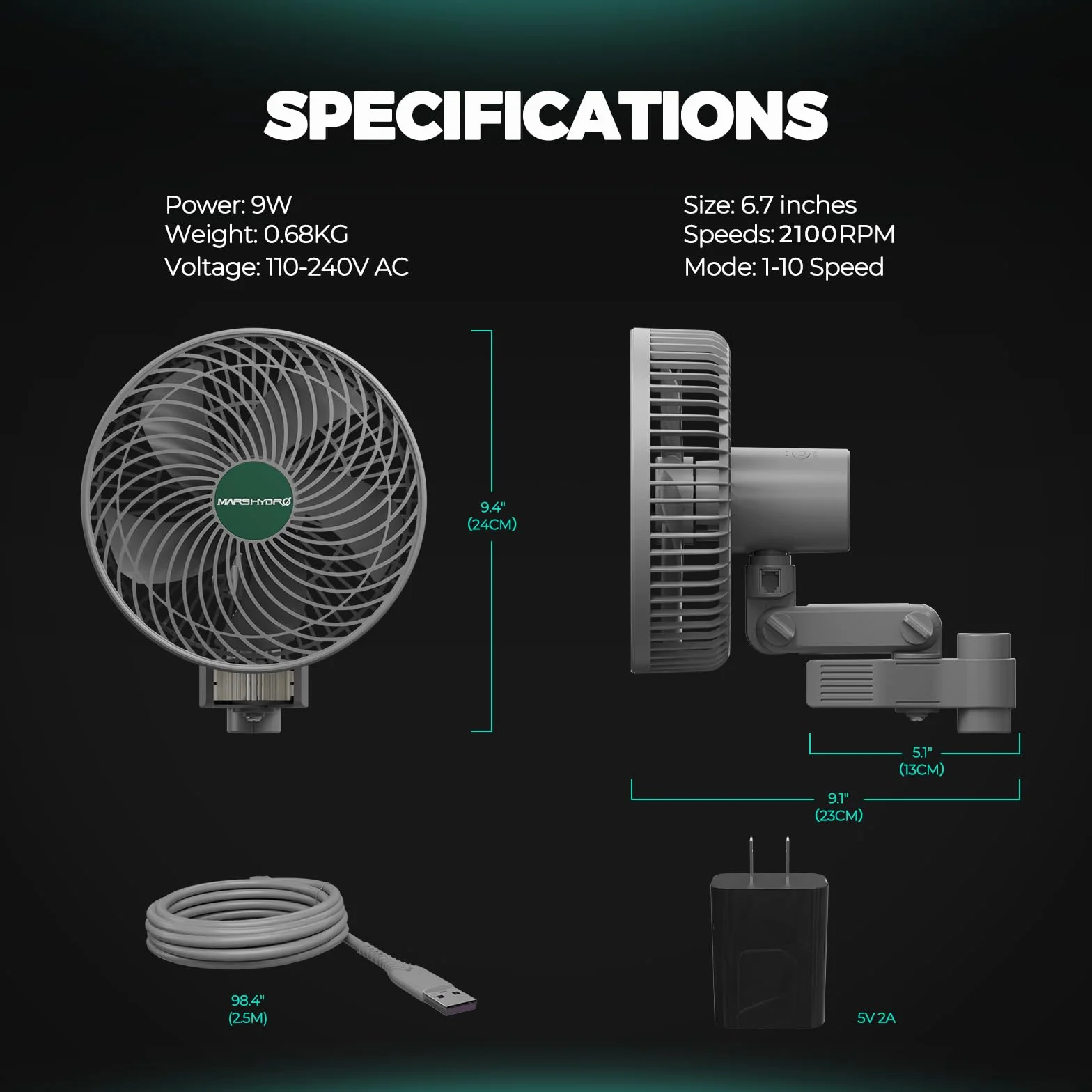 Mars Hydro 15 cm klips na wentylator do uprawy namiotu, mocny oscylacyjny wentylator z klipsem o niskim poziomie hałasu 10 W, wentylator do uprawy roślin hydroponicznych